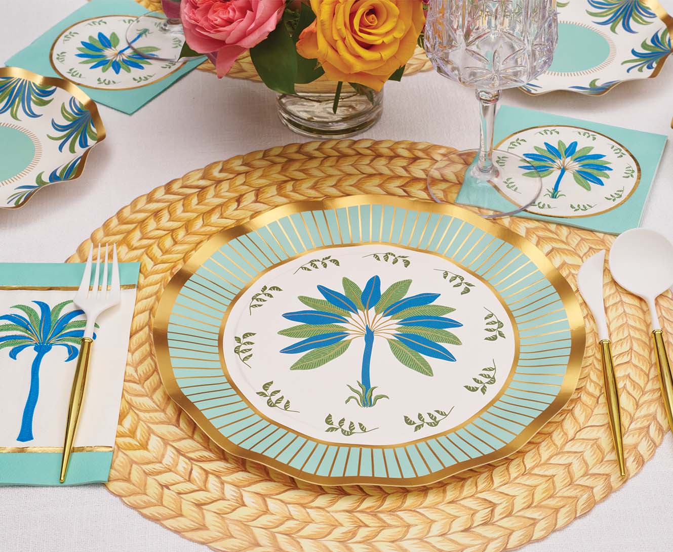 Preppy Palm Dinner Plates Set of 8 - Tropical Leaf Design Ceramic Plates for Dining, Parties & Home Decor | Durable & Stylish for Everyday Use, Entertaining & Beach-Themed Events