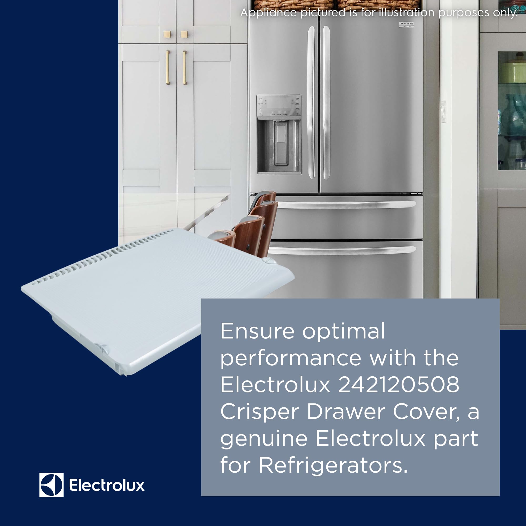 Electrolux 242120508 White Refrigerator Crisper Drawer Cover - Replacement Part for Fresh Food Storage & Organization