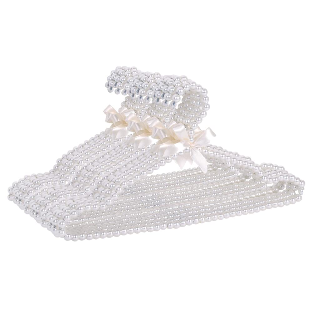 20 Pack White Pearl Bow Clothes Hangers for Wedding Dresses, Shirts & Bras - Heavy Duty Garment Hooks for Bridal Gowns, Blouses & Delicate Clothing - Perfect for Bridal Suites, Boutiques & Closet Organization