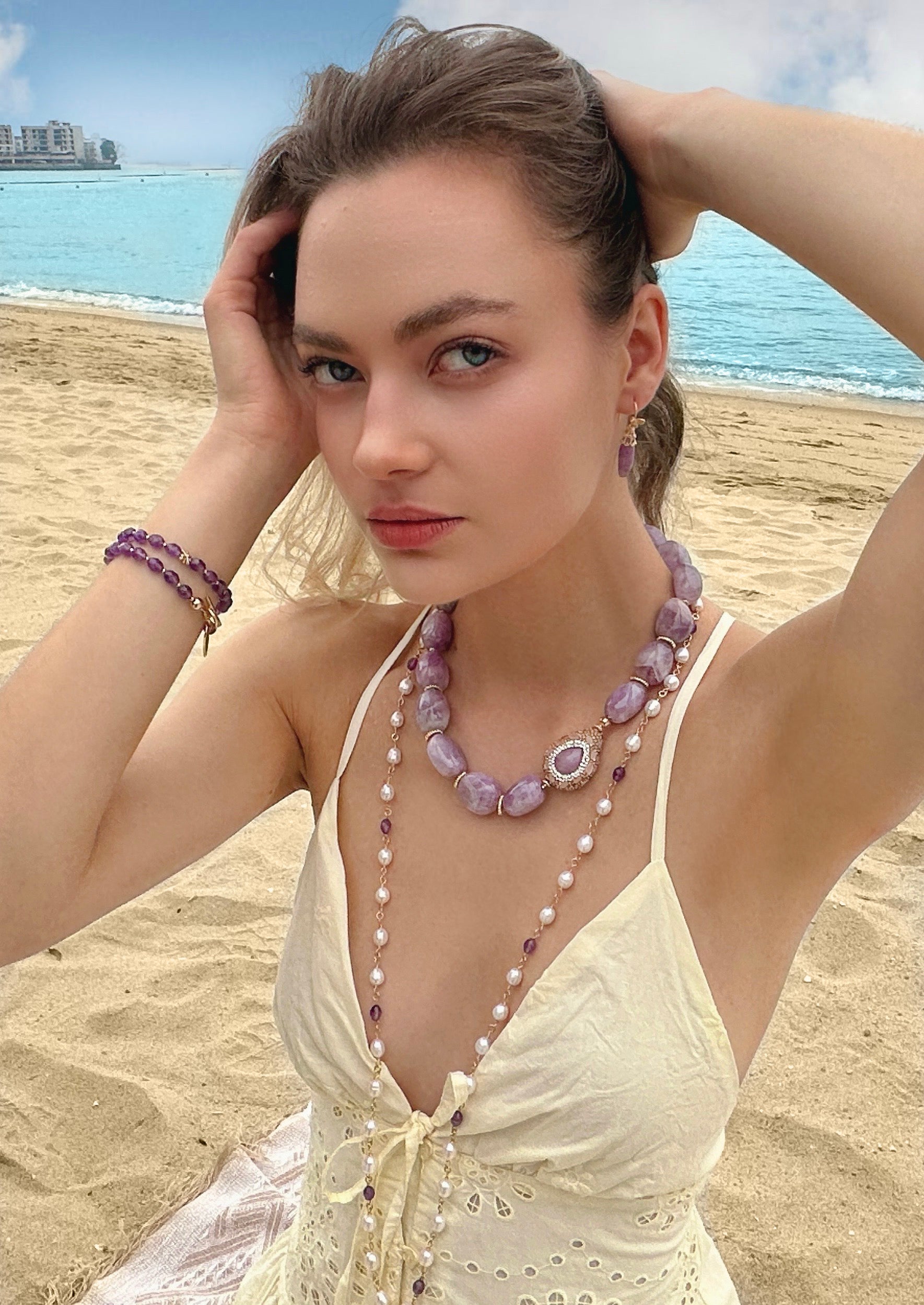 Stunning Amethyst & Rhinestone Chunky Statement Necklace LN020 - Perfect for Evening Parties, Weddings & Special Occasions