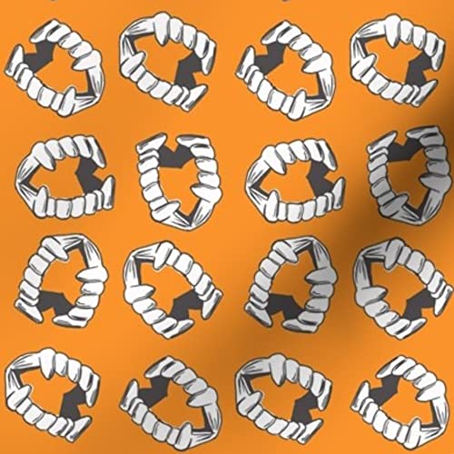Vampire Teeth Pumpkin Halloween Costume Fabric - Satin Printed Fat Quarter for Sewing, Apparel, Blankets & Home Decor | Perfect for DIY Costumes, Quilting & Seasonal Decorations