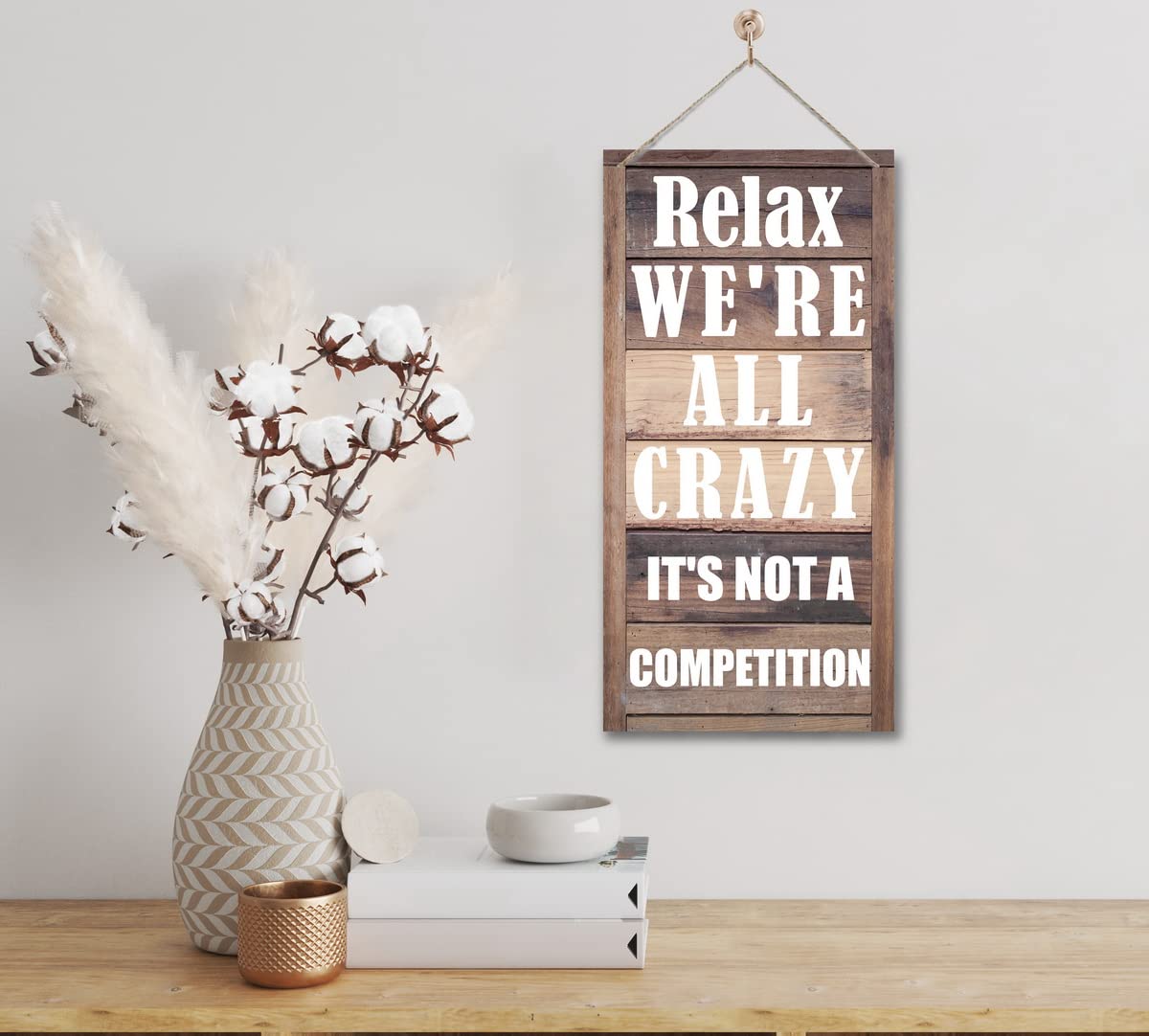 Funny Hanging Family Sign - Relax We're All Crazy Wall Art | Printed Wood Home Decor | Hanging Door Signs for Living Room, Bedroom & Entryway | Unique Gift for Housewarming & Family Gatherings