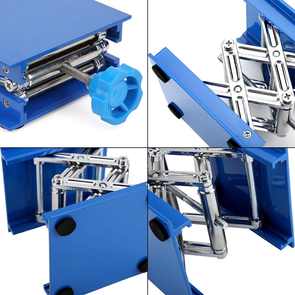 4X4 Scissor Jack Stand - 100x100mm Blue Electroplated Aluminum Lifting Platform for Lab Equipment, Car Repair & DIY Projects - Heavy Duty Scissor Jack Lifter Rack for Workbench, Garage & Industrial Use