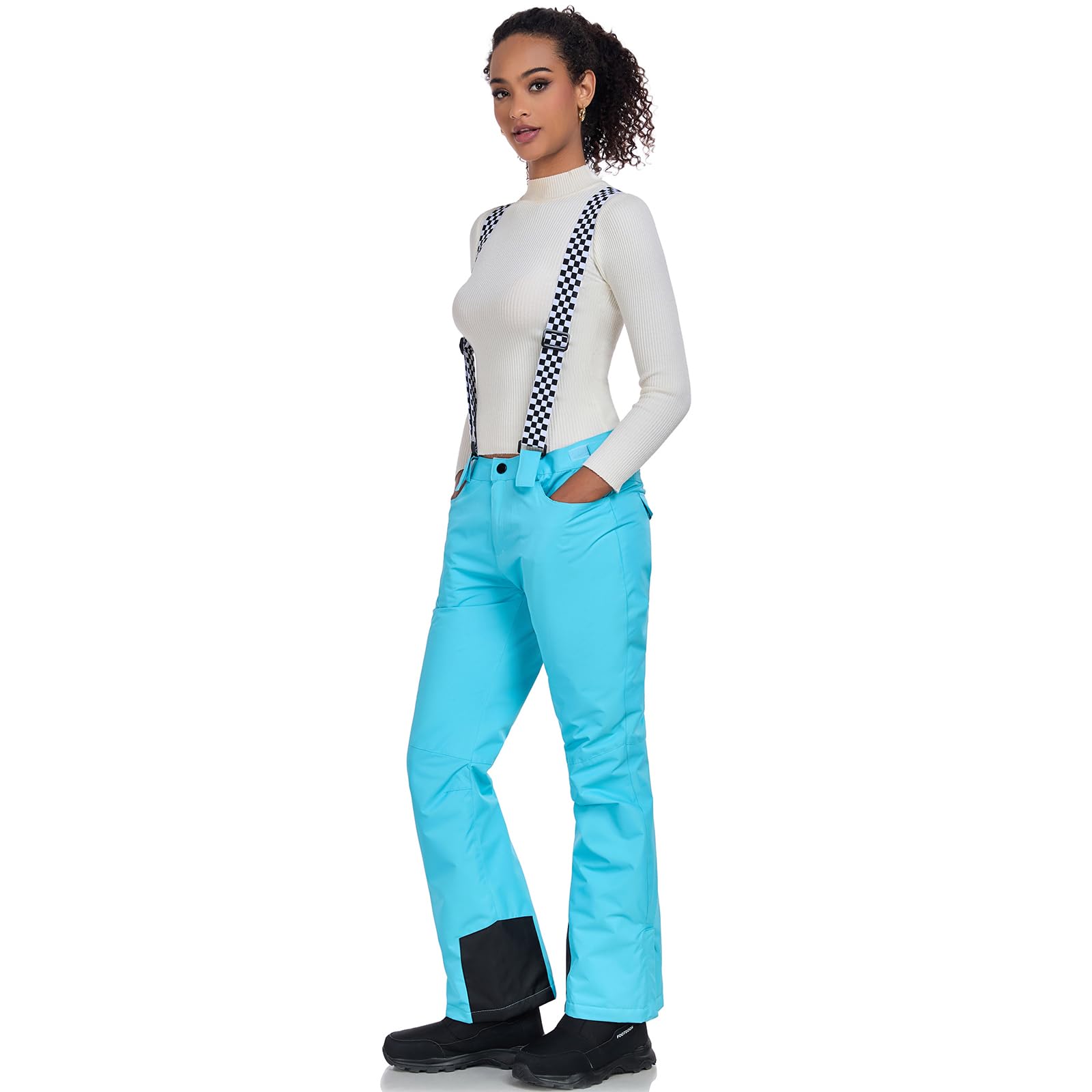 Women's Insulated Waterproof Snow Pants - Windproof Ski Bibs with Detachable Suspenders for Snowboarding & Winter Sports | GS SNOWING Warm Winter Gear
