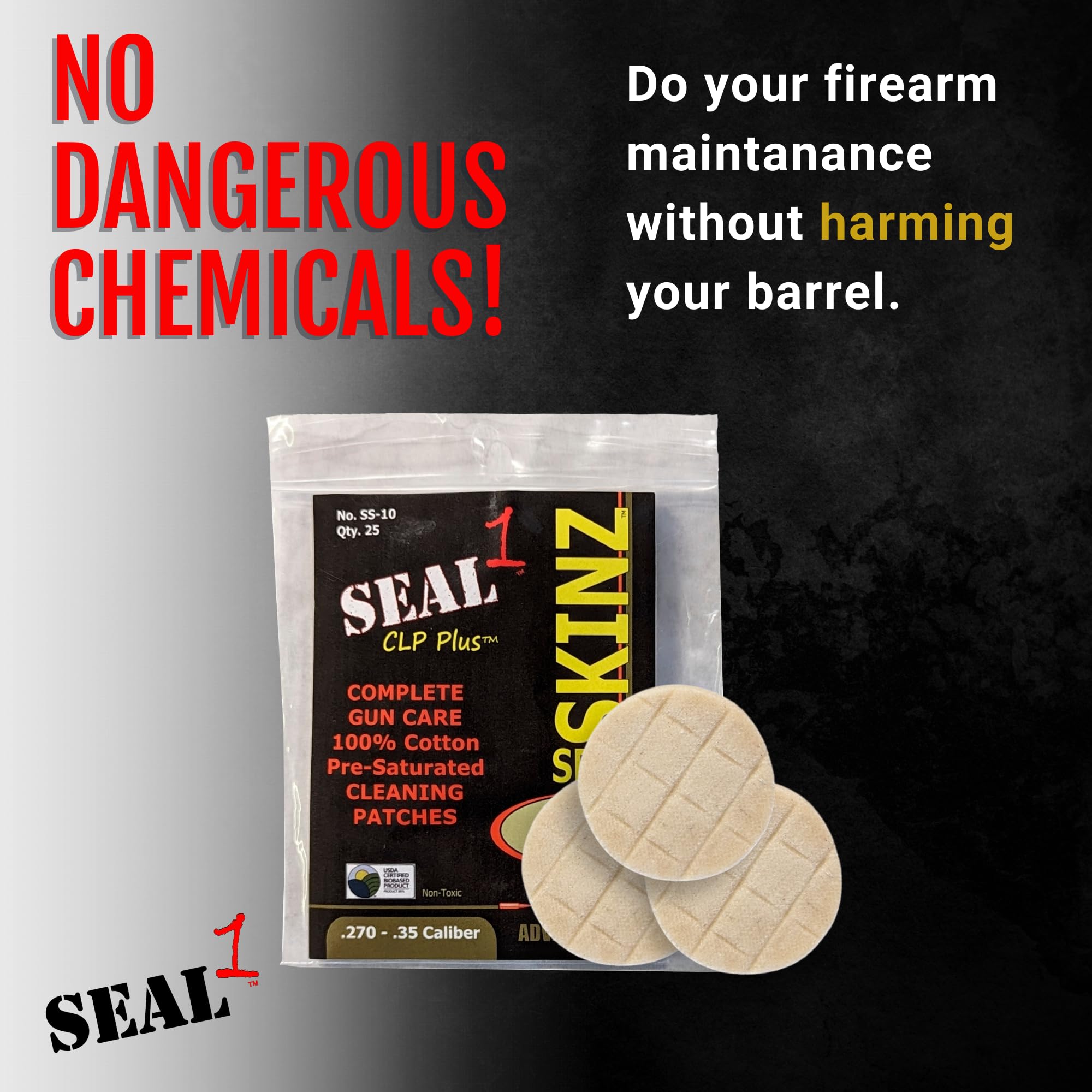 Seal Skinz Firearm Cleaning Patches - Pre-Saturated CLP Gun Cleaning Patches for Bore & Barrel | Gun Oil & Cleaner Kit to Clean, Lubricate, Protect & Prevent Rust | Multiple Sizes for Pistols, Rifles & Shotguns | Perfect for Range Day, Hunting & Firearm Maintenance