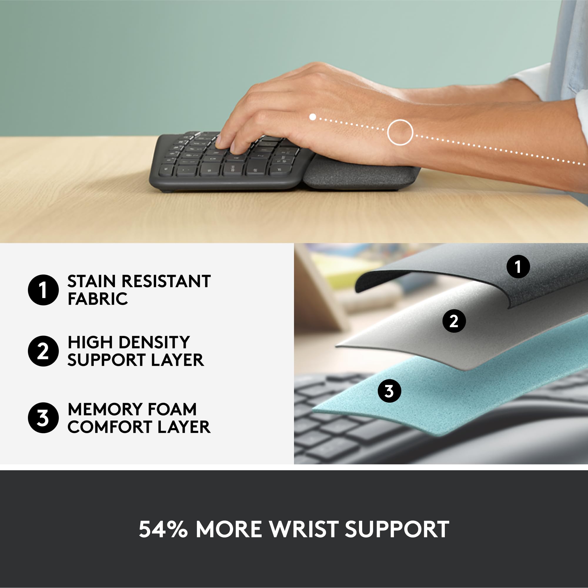 Logitech ERGO K860 Wireless Ergonomic Split Keyboard with Wrist Rest - Natural Typing, Bluetooth & USB Connectivity, Windows/Mac Compatible (Black) - Perfect for Office Work, Long Typing Sessions & Reducing Wrist Strain