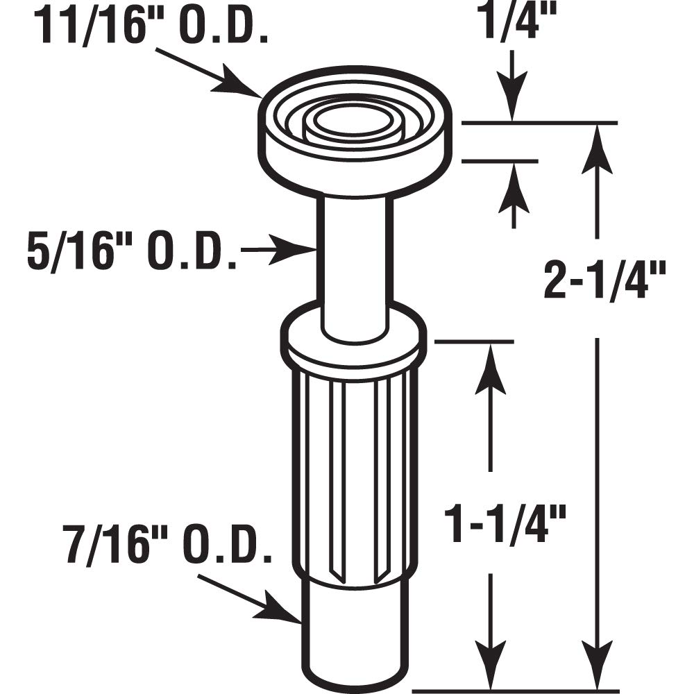 Prime-Line 3/4 in. Diameter x 2-1/4 in. Length Mill Plastic/Steel Guide Roller - 2 Pack - Heavy Duty Replacement Rollers for Sliding Doors, Windows, and Cabinets
