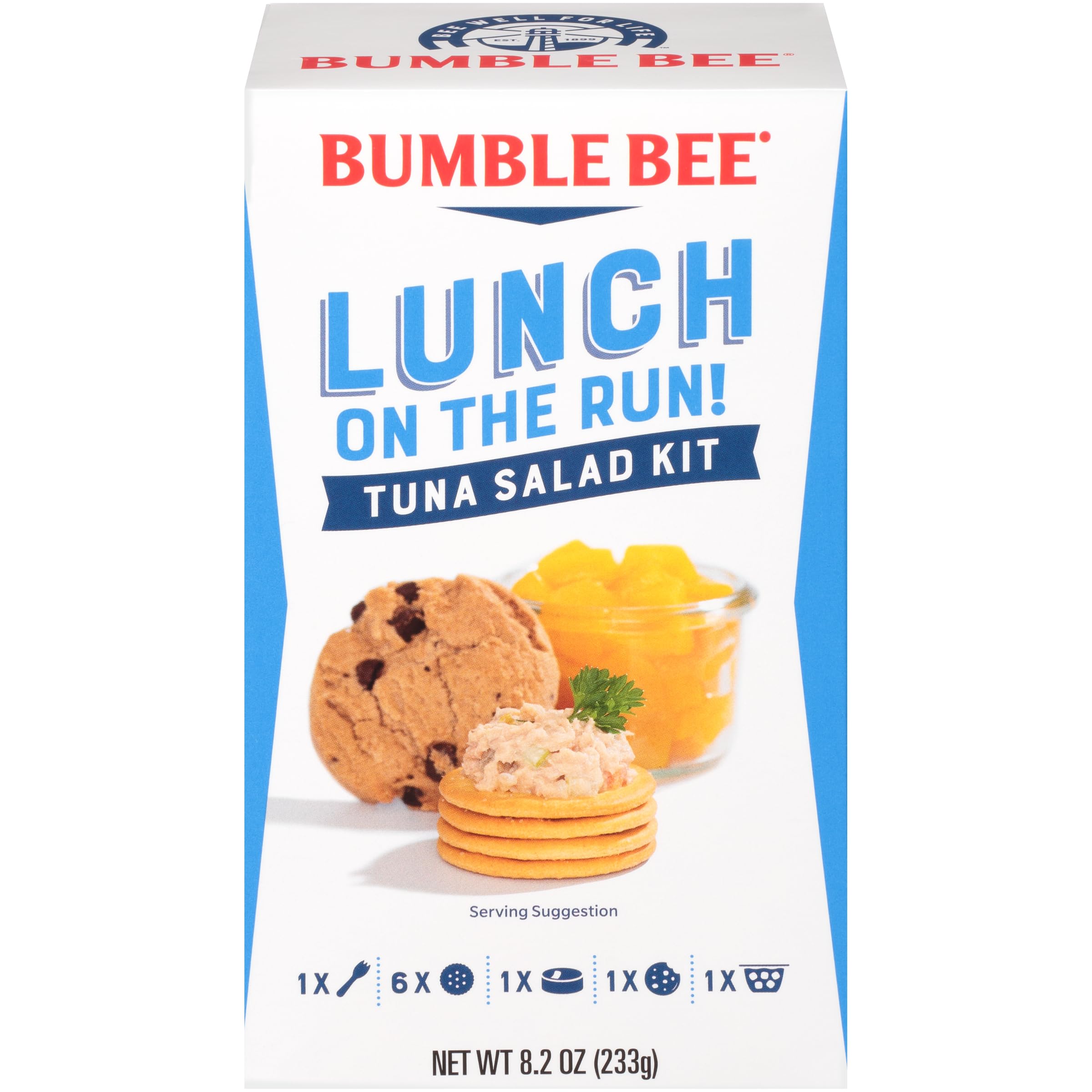 Bumble Bee Lunch On The Run Tuna Salad Kit with Crackers, Cookie & Peaches - 8.2 oz (Pack of 12) - Wild Caught Tuna, Ready to Eat & Shelf Stable - High Protein Convenient Meal for Office, School, Camping & Travel Snacks