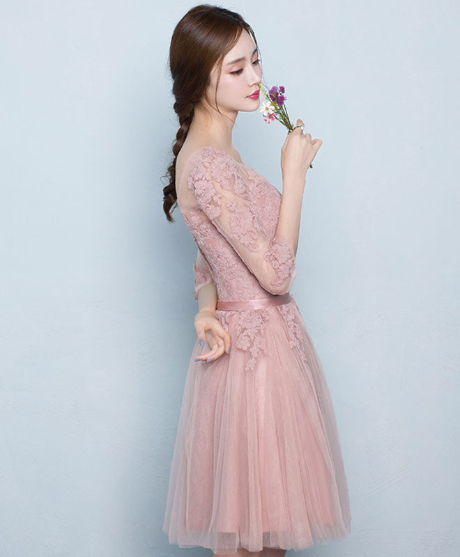 Elegant Pink Tulle Lace Short Prom Dress & Bridesmaid Gown - Perfect for Homecoming, Sweet 16, and Formal Events