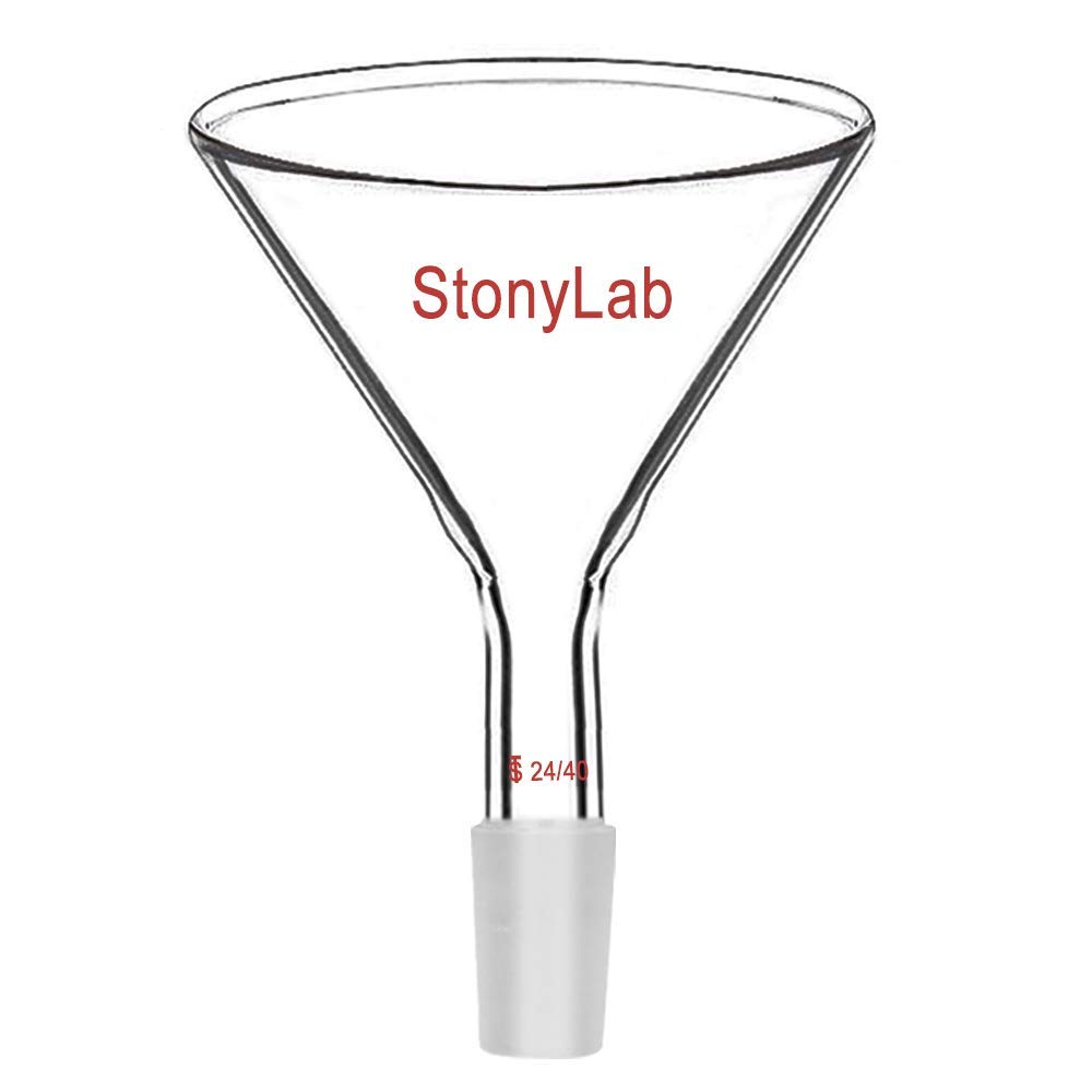 StonyLab Glass Short Stem Powder Funnel - 100mm Top Outer Diameter, 24/40 Inner Joint - Premium Filter Funnel for Chemistry Labs & Essential Oil Distilling