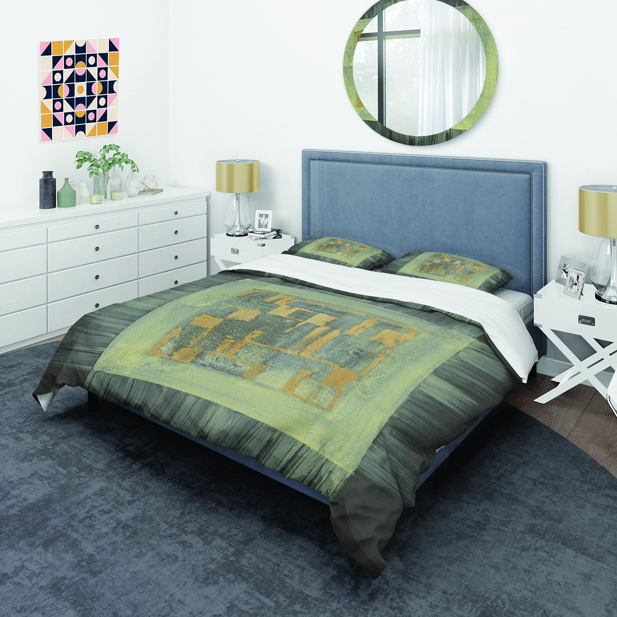 Modern Gold Geometric Duvet Cover Set King - Abstract Bedding for All Seasons
