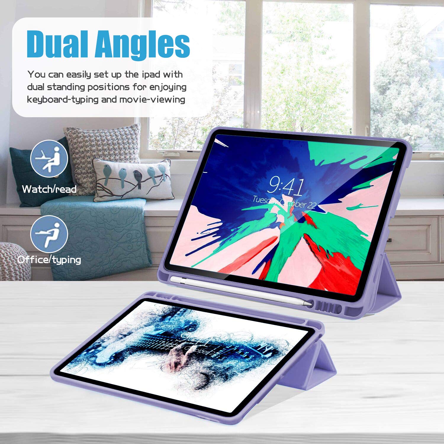 Ultra Slim Soft TPU iPad Air 3 Case (2019) with Pencil Holder & Auto Sleep/Wake - Full Body Protective Smart Cover for iPad Air 3rd Gen 2019 & iPad Pro 10.5 2017 - Perfect for Work, Travel & School (Lavender)