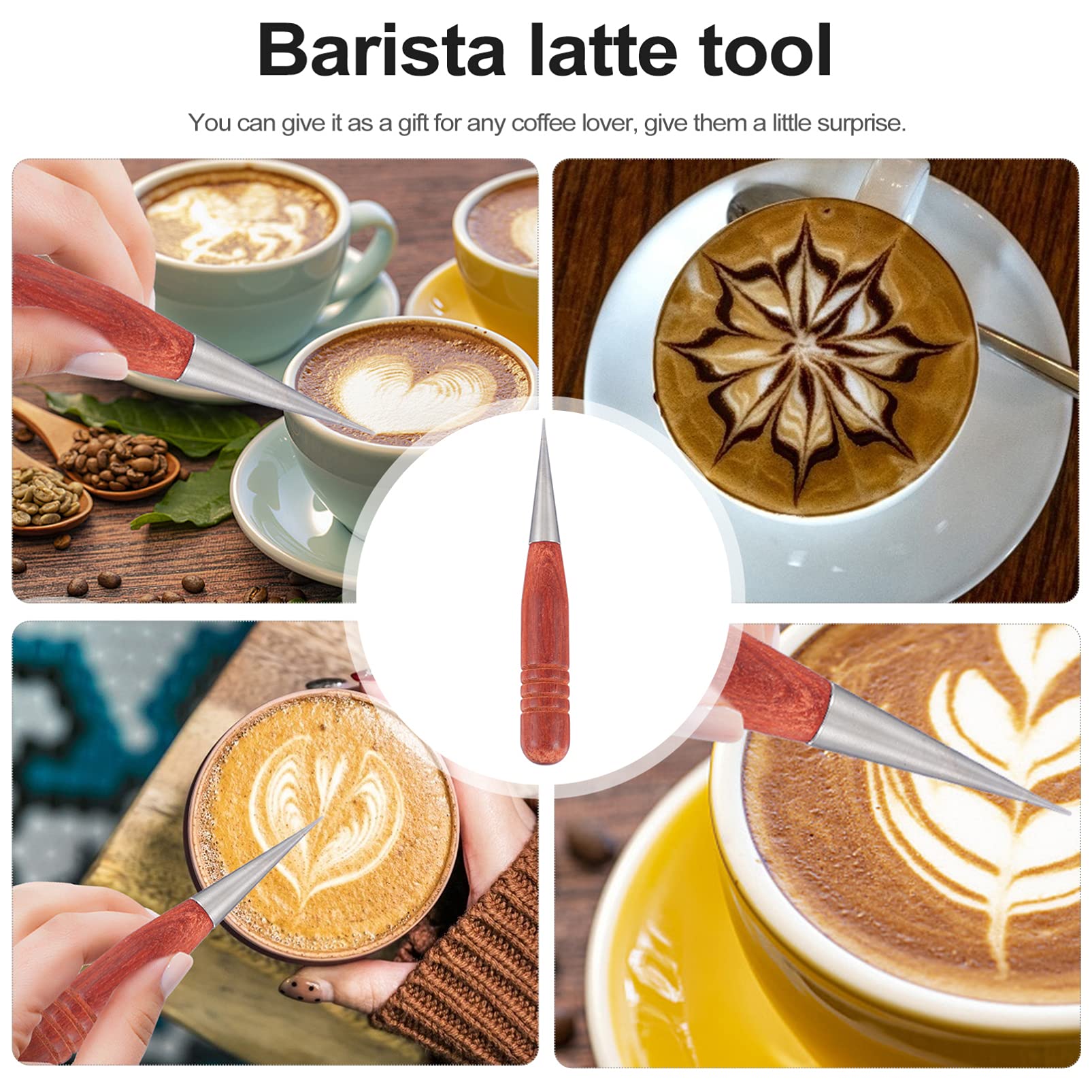 Stainless Steel Coffee Art Pen with Wood Handle for Latte & Cappuccino - Barista Decorating Tool