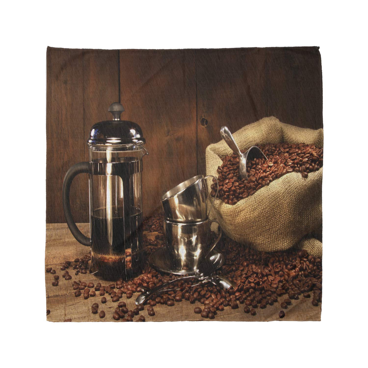 Ambesonne Coffee Lover Bandana - French Press, Coffee Cups & Beans Print - Unisex Head Scarf & Neck Tie for Baristas, Coffee Enthusiasts & Outdoor Activities