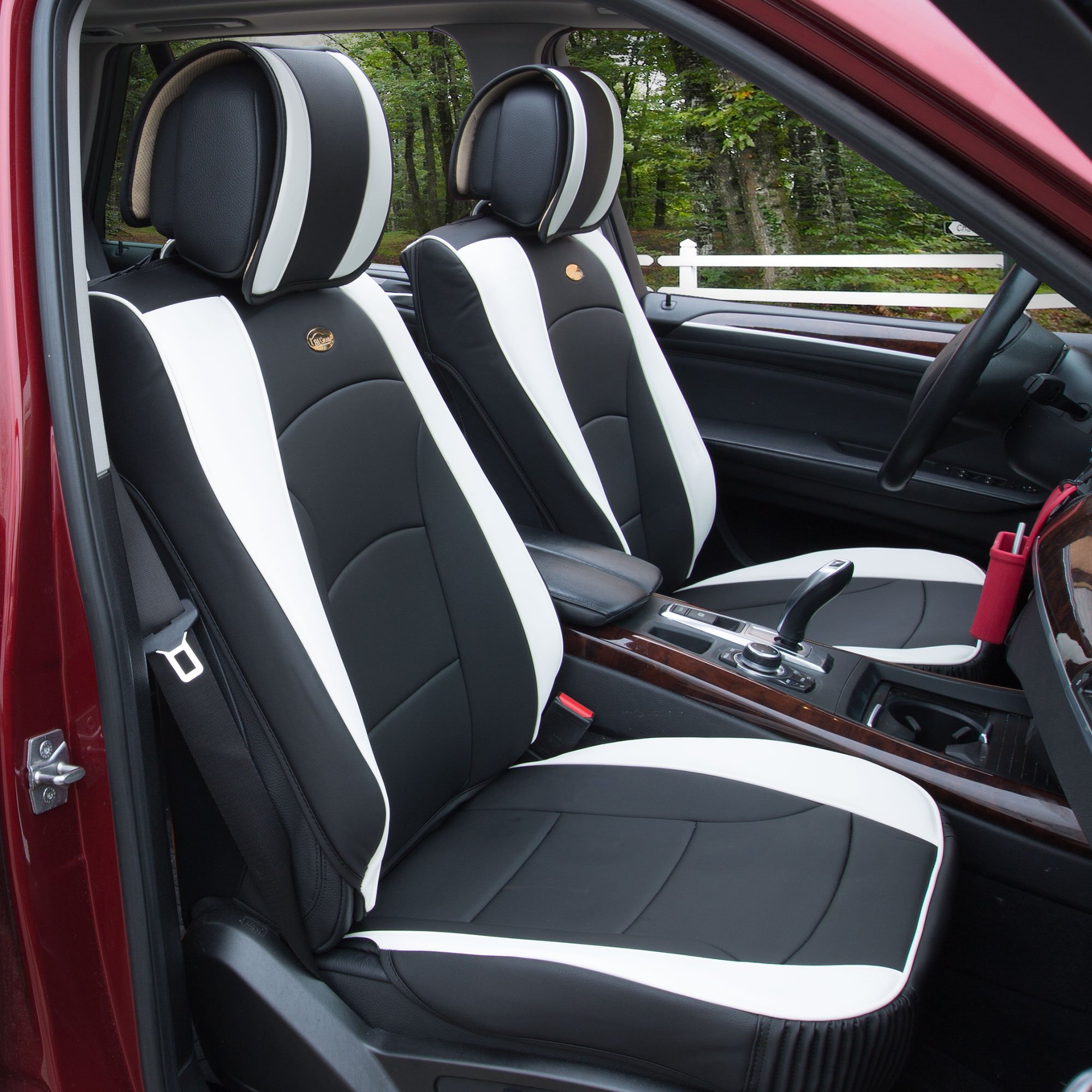 FH Group 2-Pack Faux Leather Car Seat Covers - Waterproof Universal Fit for Cars/Trucks/SUVs - Driving Comfort