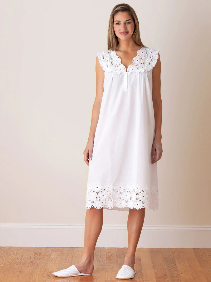 Eloise Women's Soft White Cotton Nightgown - Comfortable Sleepwear for Relaxing at Home or Traveling
