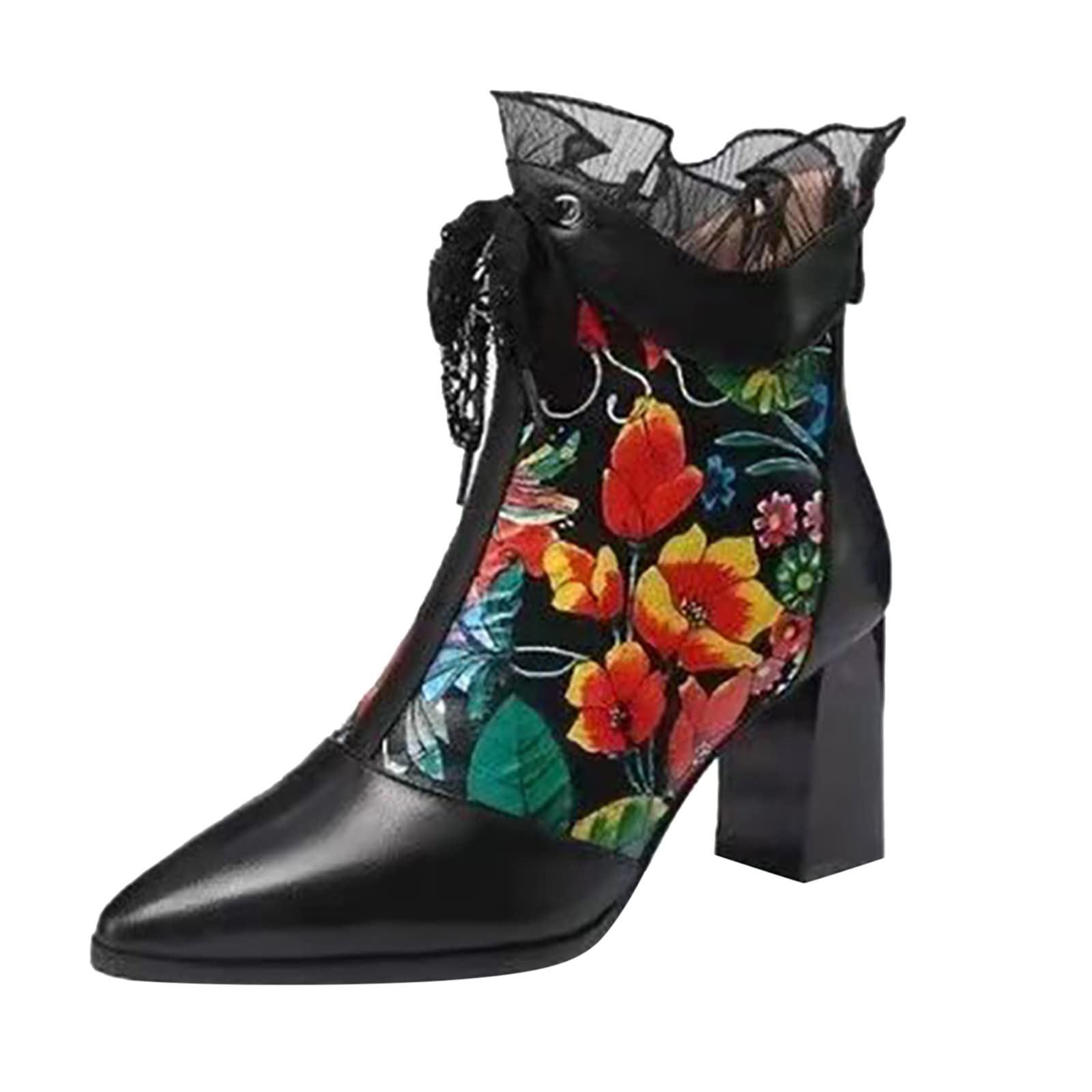 Women's Fashion Ankle Boots - Chunky High Heel Retro Boots with Zipper, Breathable & Stylish for Casual, Office & Party Wear