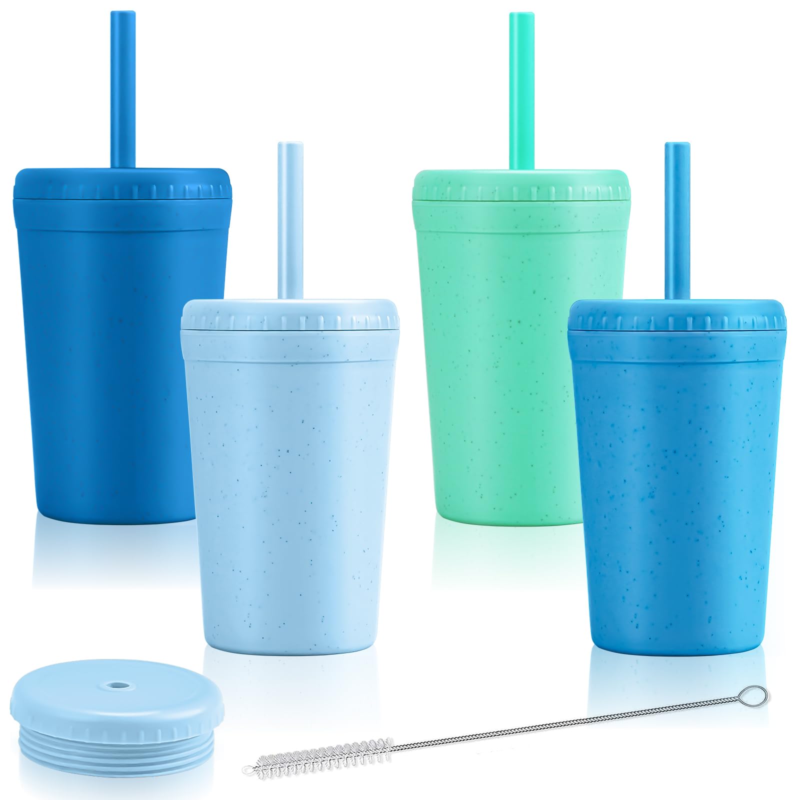 Eco-Friendly 10oz Wheat Straw Cups for Kids - Spill-Proof, BPA-Free Reusable Water Bottles with Lids & Straws - Unbreakable, Chip-Resistant Tumbler for School, Travel & Outdoor Activities - Microwave & Dishwasher Safe