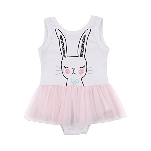 Adorable Baby Girls Sleeveless Rabbit Print Tutu Dress - White Tulle Romper Outfit (80cm) | Perfect for Birthday Parties, Photo Shoots & Special Occasions