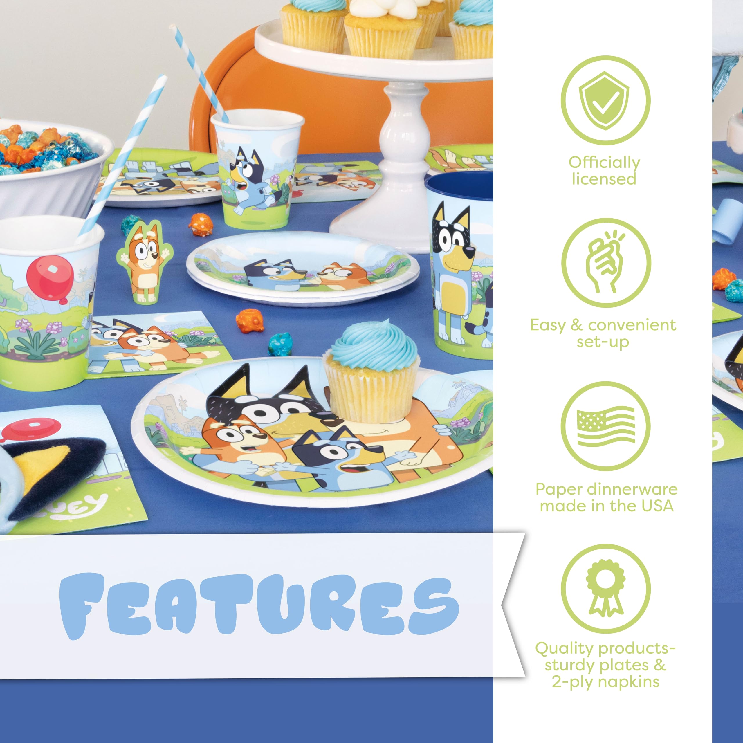 Bluey Birthday Party Decorations Set - Officially Licensed Tablecover, Plates, Cups, Napkins & Forks for 16 Guests | Unique Bluey Themed Party Supplies | Perfect for Kids Birthday Celebrations & Themed Events