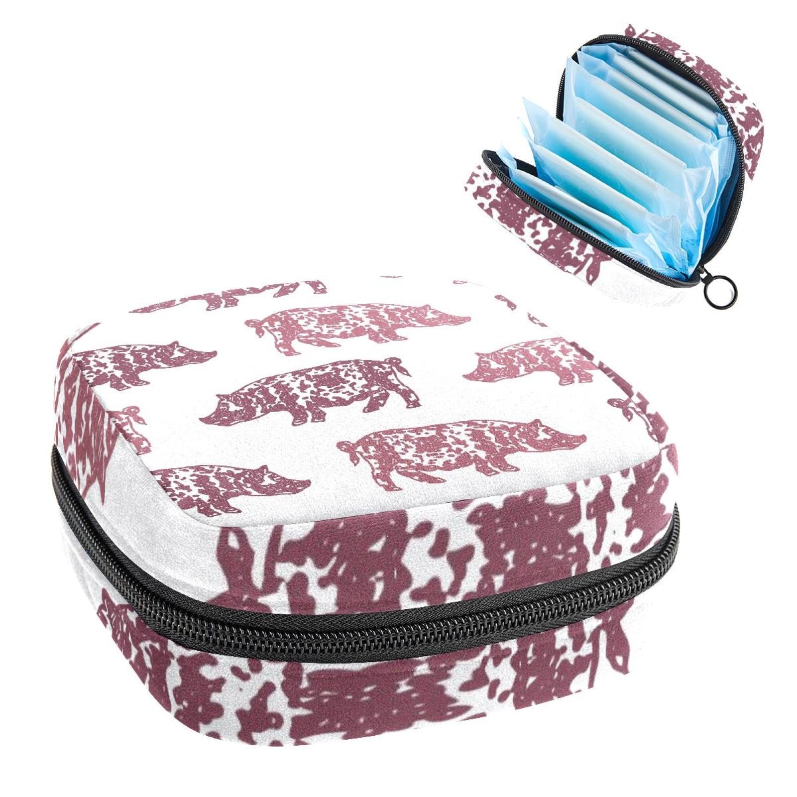 Menstrual Cup & Pad Organizer Pouch - Waterproof Sanitary Napkin Holder for Women & Girls - Farm Animal Print Travel Case for Period Essentials