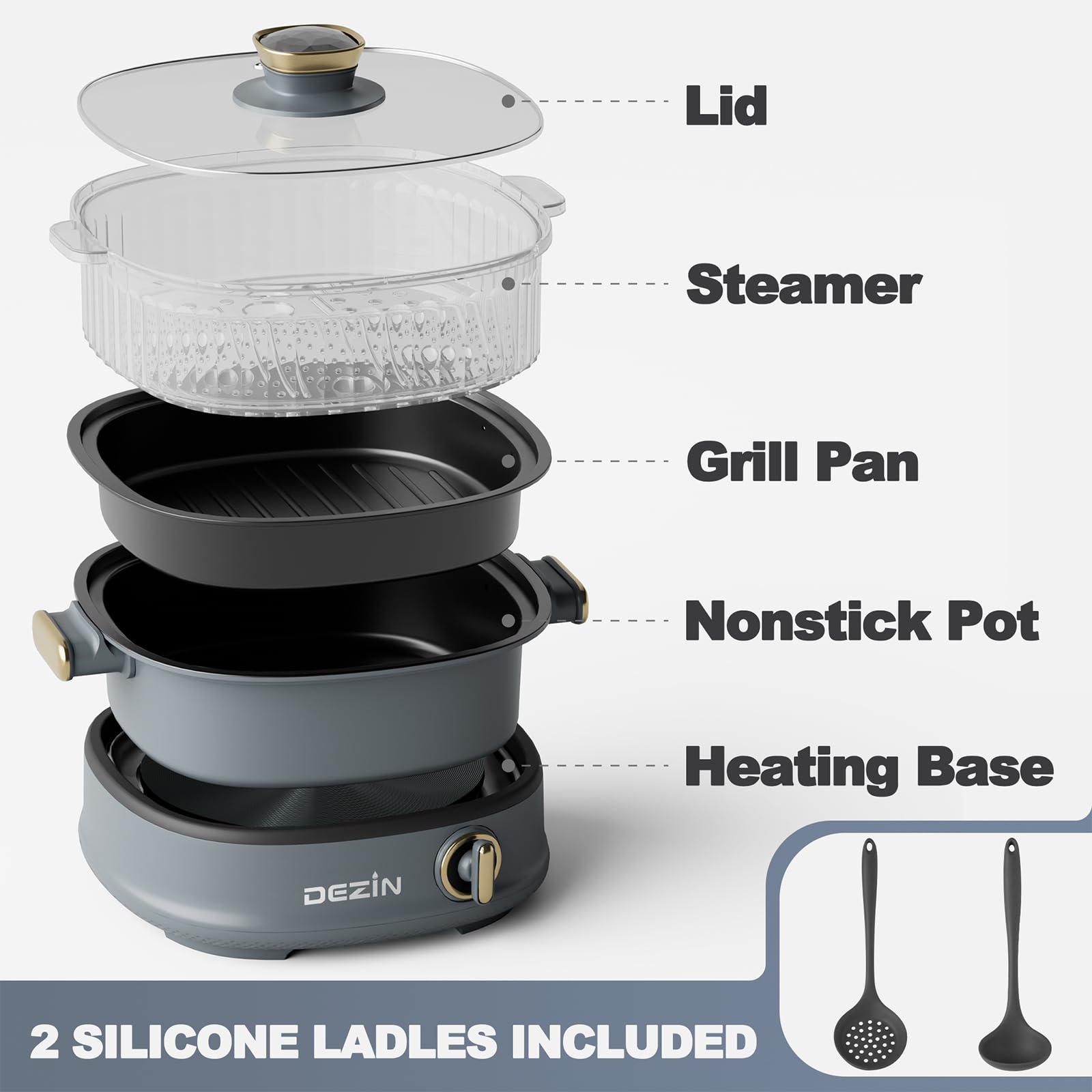 Electric Shabu Shabu Hot Pot with Removable 3L Non-Stick Pot, Steamer & Grill - 3-in-1 Multi-Cooker with Dual Power Control for Home, Party & Family Gatherings | Perfect for Asian Cooking, Hot Pot Nights & Entertaining Guests