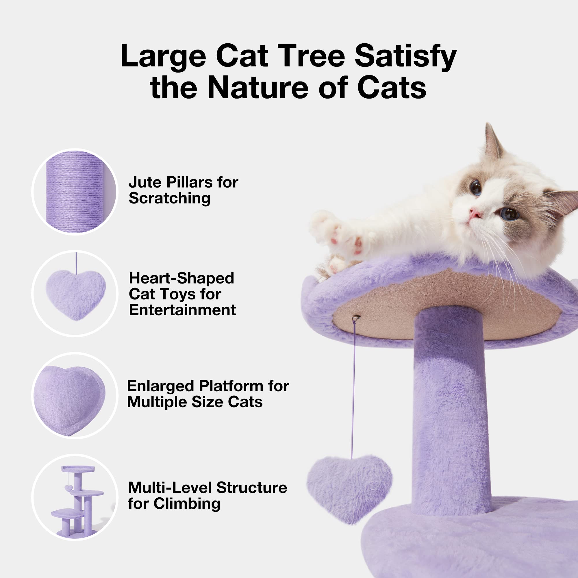 VETRESKA 40 Inch Multi-Level Cat Tree Tower with Scratching Post & Dangling Toys - Indoor Cat Climbing Furniture for Play, Rest & Scratching - Purple Pet Accessory for Home & Apartment