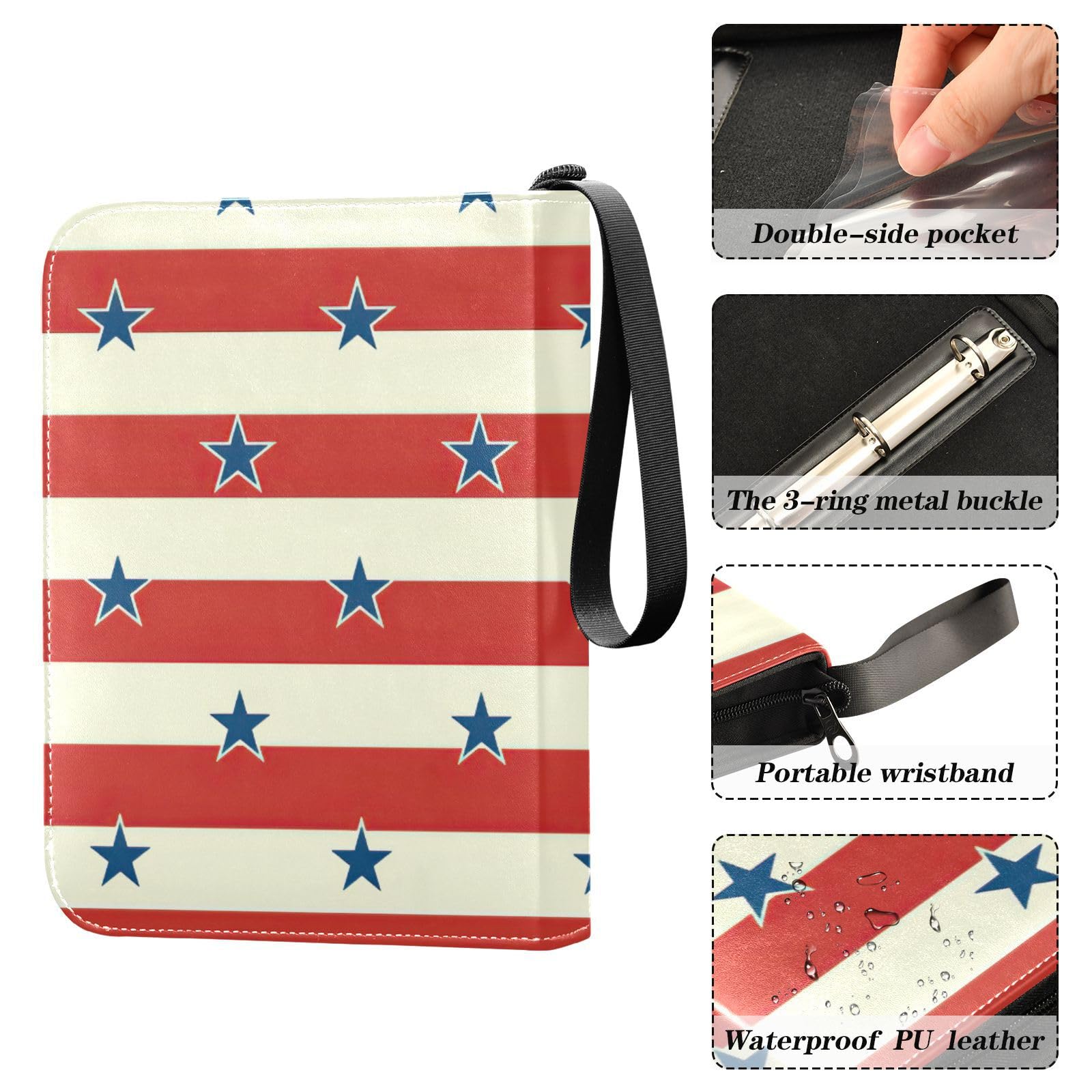 Starstripes 4-Pocket Trading Card Binder with 50 Removable Sleeves - 3-Ring Card Album Holds 400+ Sports & Game Cards - Perfect for Collectors, Kids & Organizing Pokemon, MTG, Baseball Cards