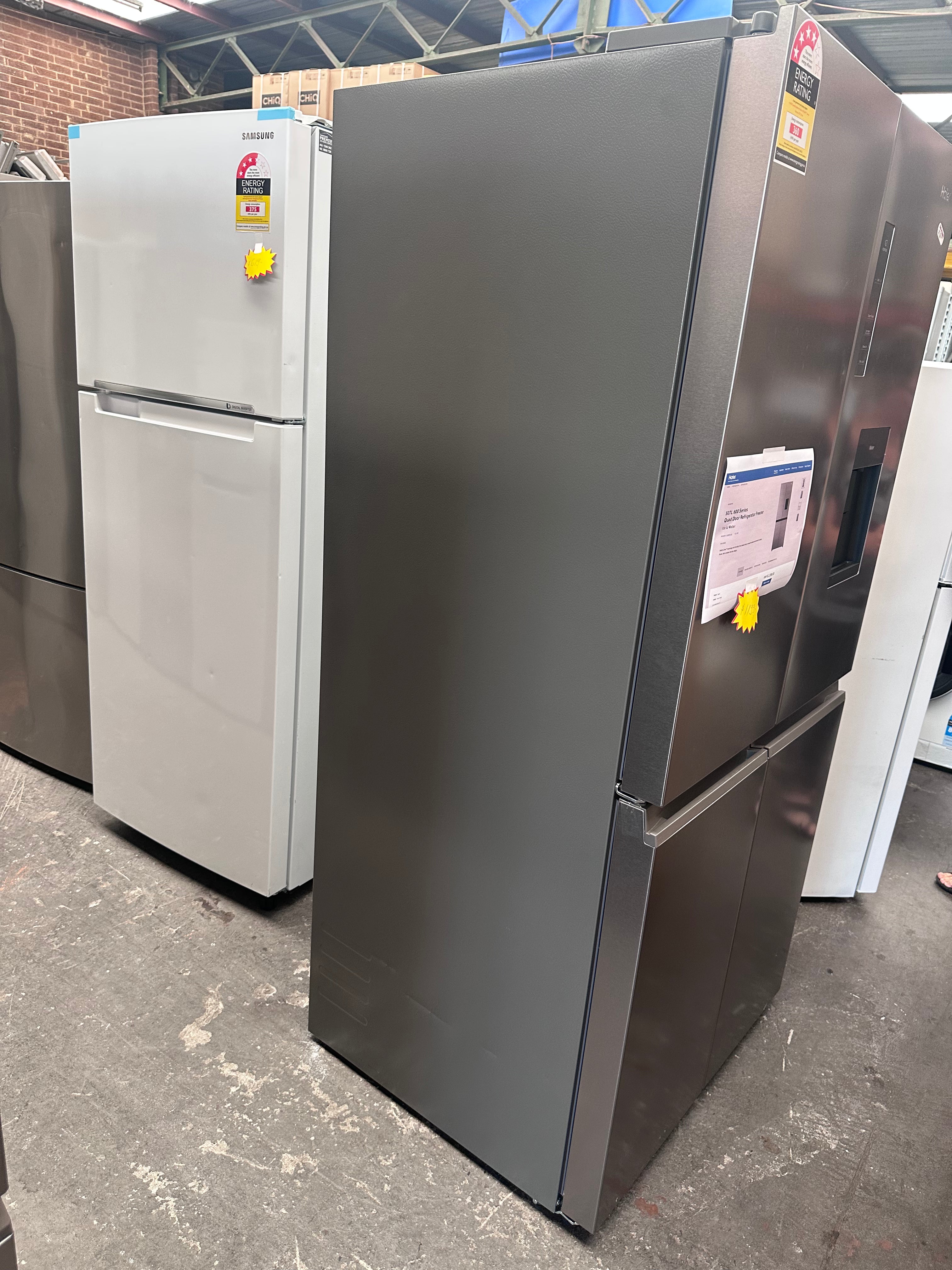Haier 507L Quad Door Refrigerator Freezer - Stainless Steel Finish, Energy Star Certified (HRF580YPS) - Perfect for Large Families, Entertaining & Modern Kitchens [Factory Second]