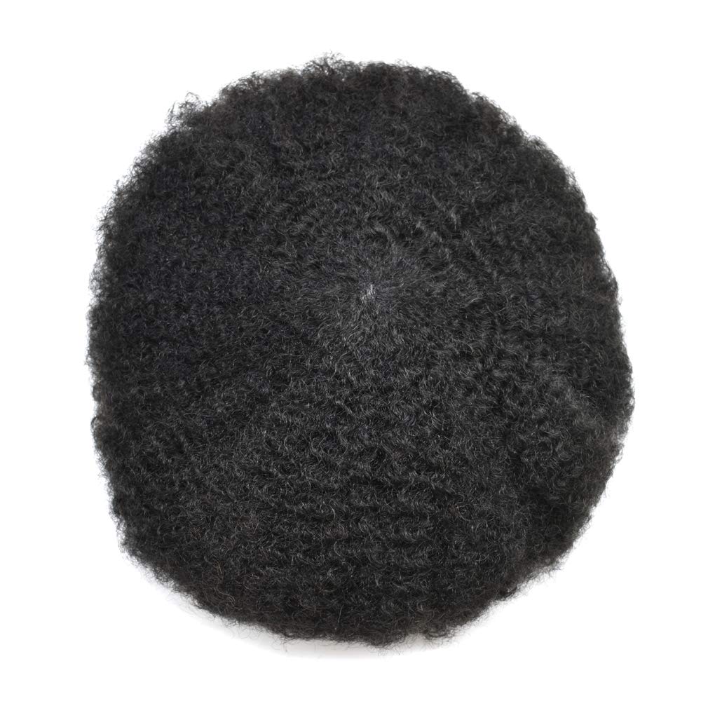 Afro Toupee for Black Men - Kinky Curly Human Hair Toupee with French Lace Base - 8