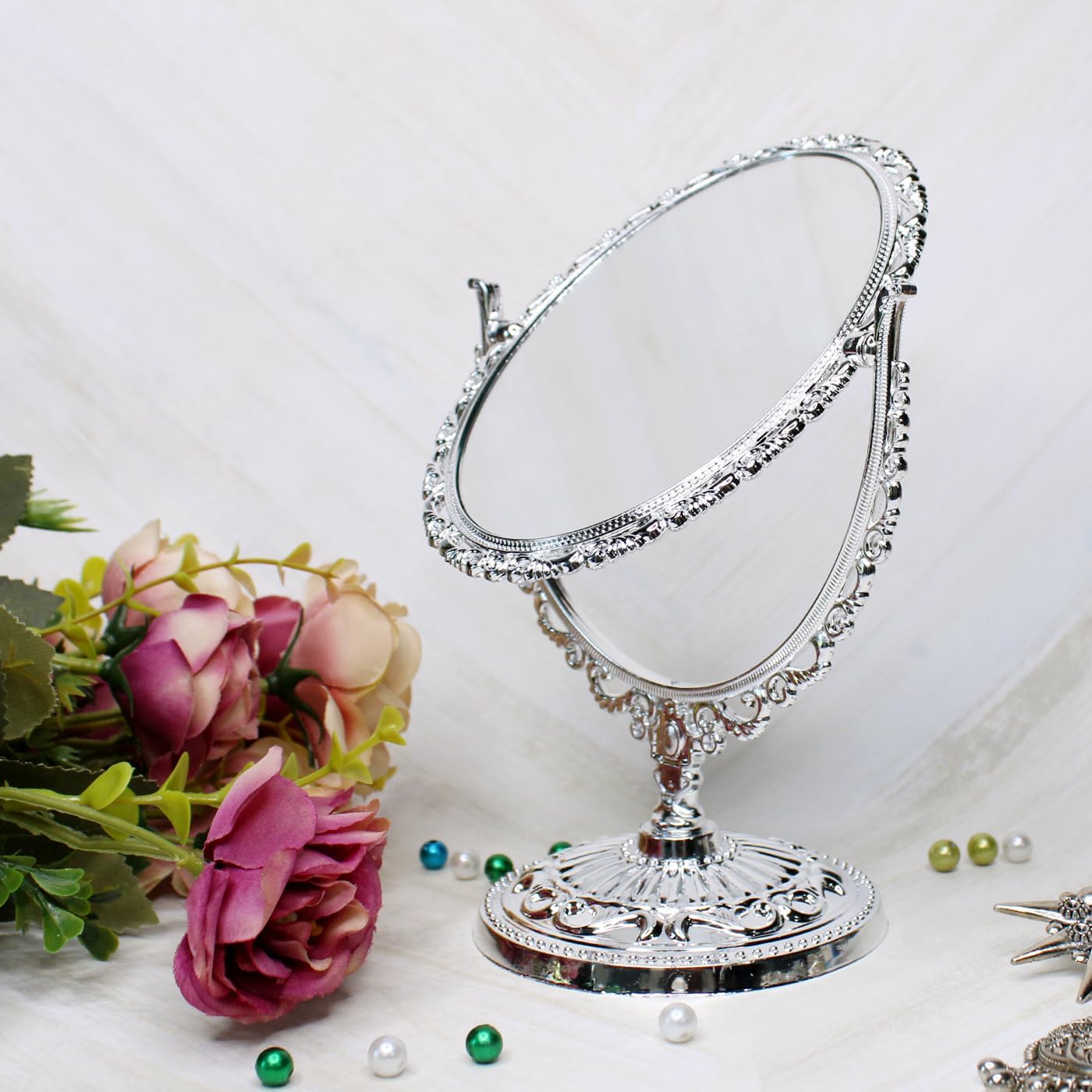 AASA Double Sided Mirror Stand - Adjustable Vanity Mirror for Home & Office, Makeup Mirror with 360° Rotation, Perfect for Dressing Table, Salon, and Bedroom Decor
