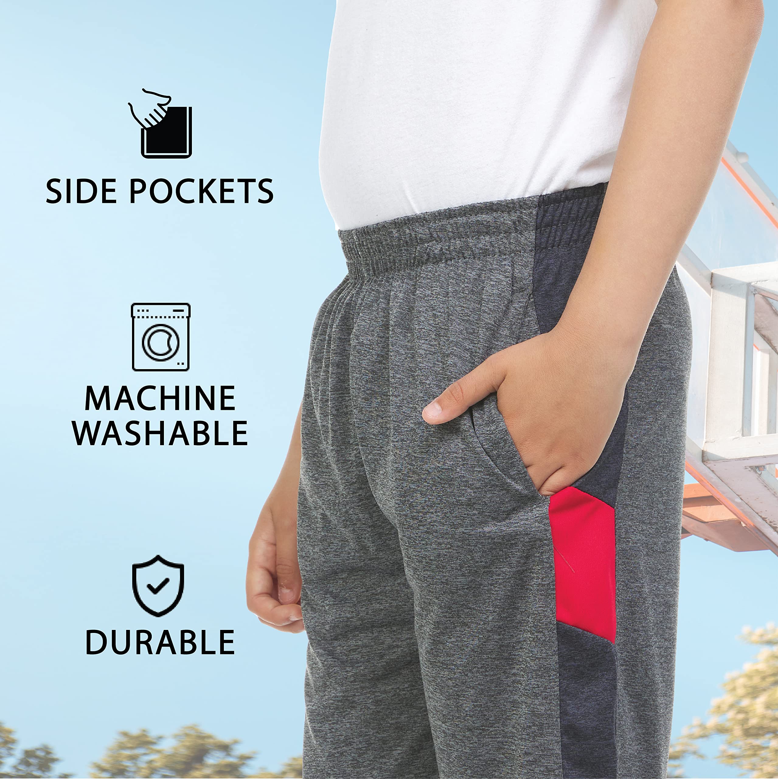 Power Forward 4 Pack Boys Youth Athletic Shorts - Lightweight Basketball Gym Shorts for Active Performance & Sports Workout - Perfect for Training, Games & Casual Wear