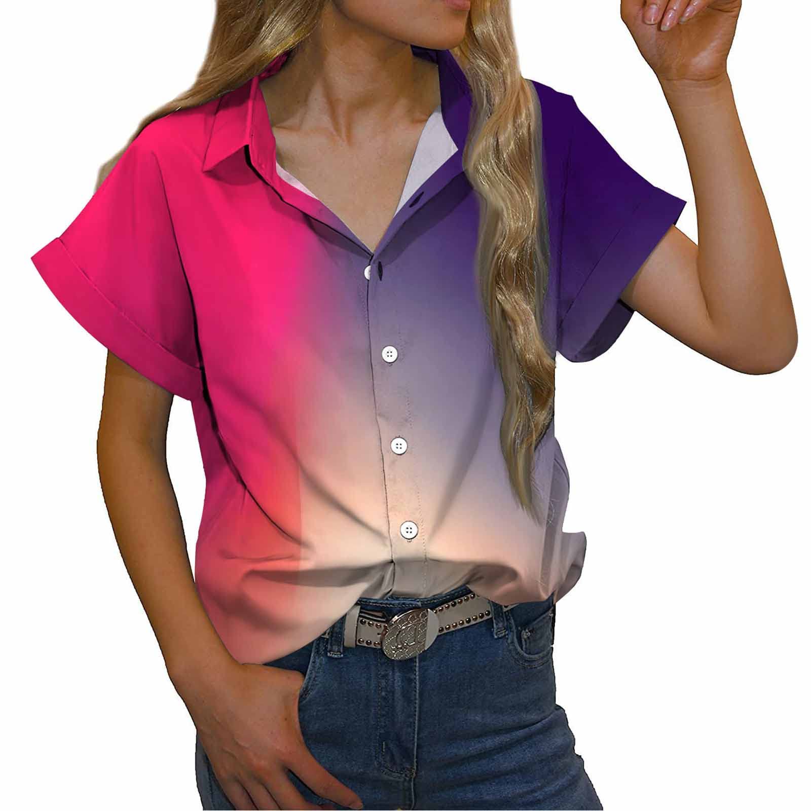 Women's V Neck T-Shirts - Fashion Tunic Tops with Turndown Collar & Printed Design - Casual Short Sleeve Blouses for Everyday Wear, Work & Weekend Outfits