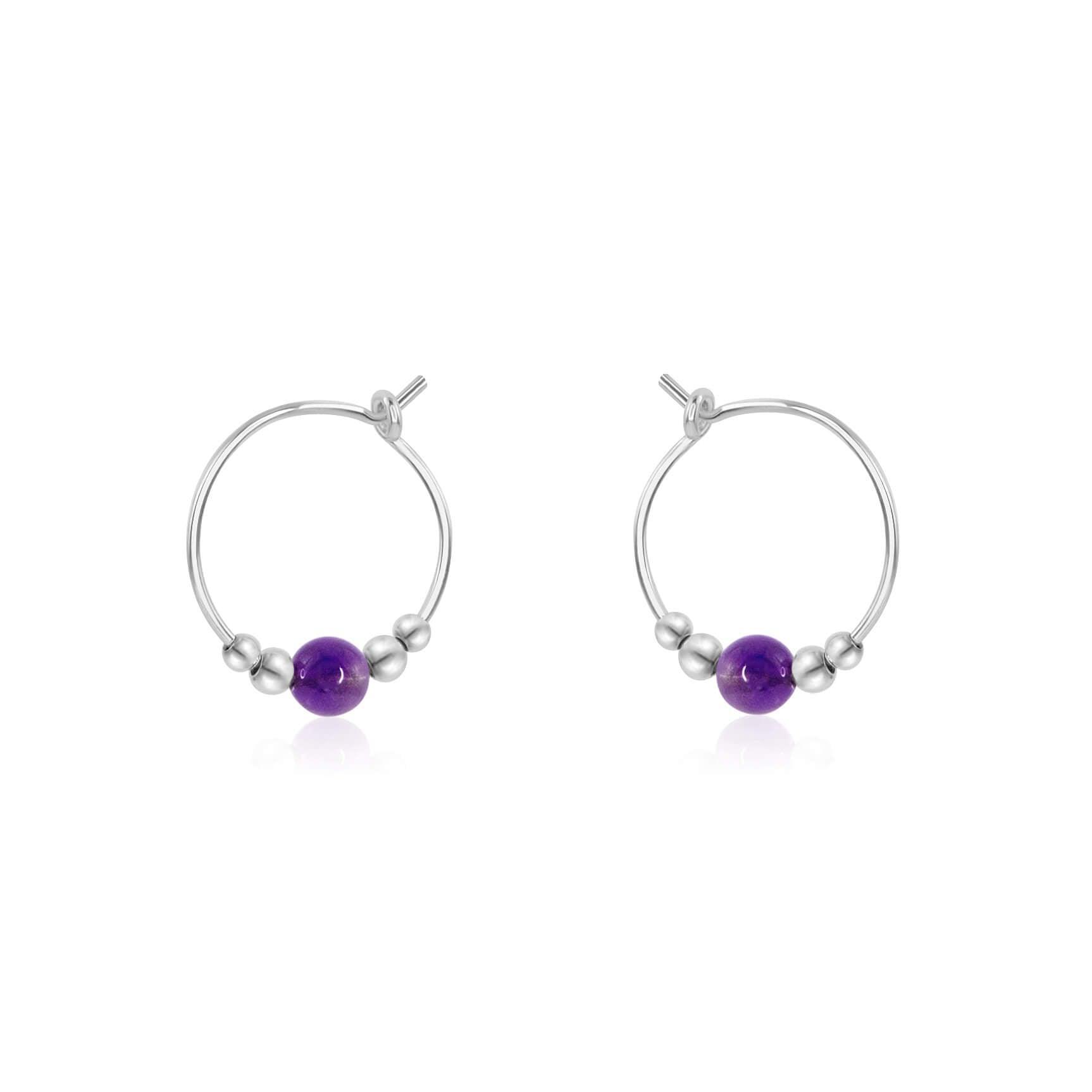 Tiny Purple Amethyst Bead Hoop Earrings for Women - Dainty Gemstone Jewelry for Everyday Wear & Special Occasions | Perfect Gift for Birthday, Anniversary & Valentine's Day