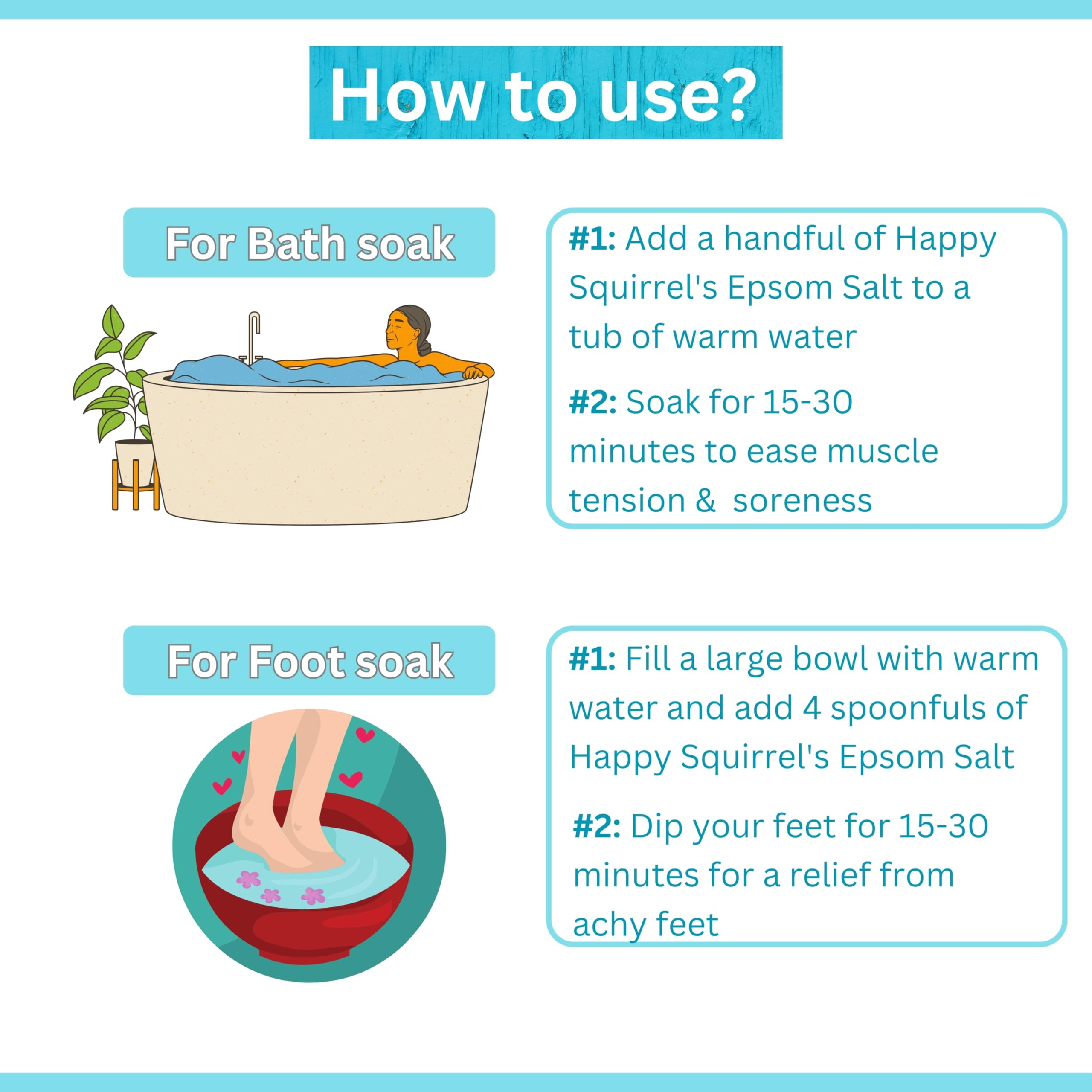 Happy Squirrel Epsom Salt for Foot Soak & Pain Relief | 100% Pure Magnesium Sulfate (900g) | Unscented Muscle Relaxation Bath Salt | Perfect for Post-Workout Recovery, Stress Relief & Spa Treatments