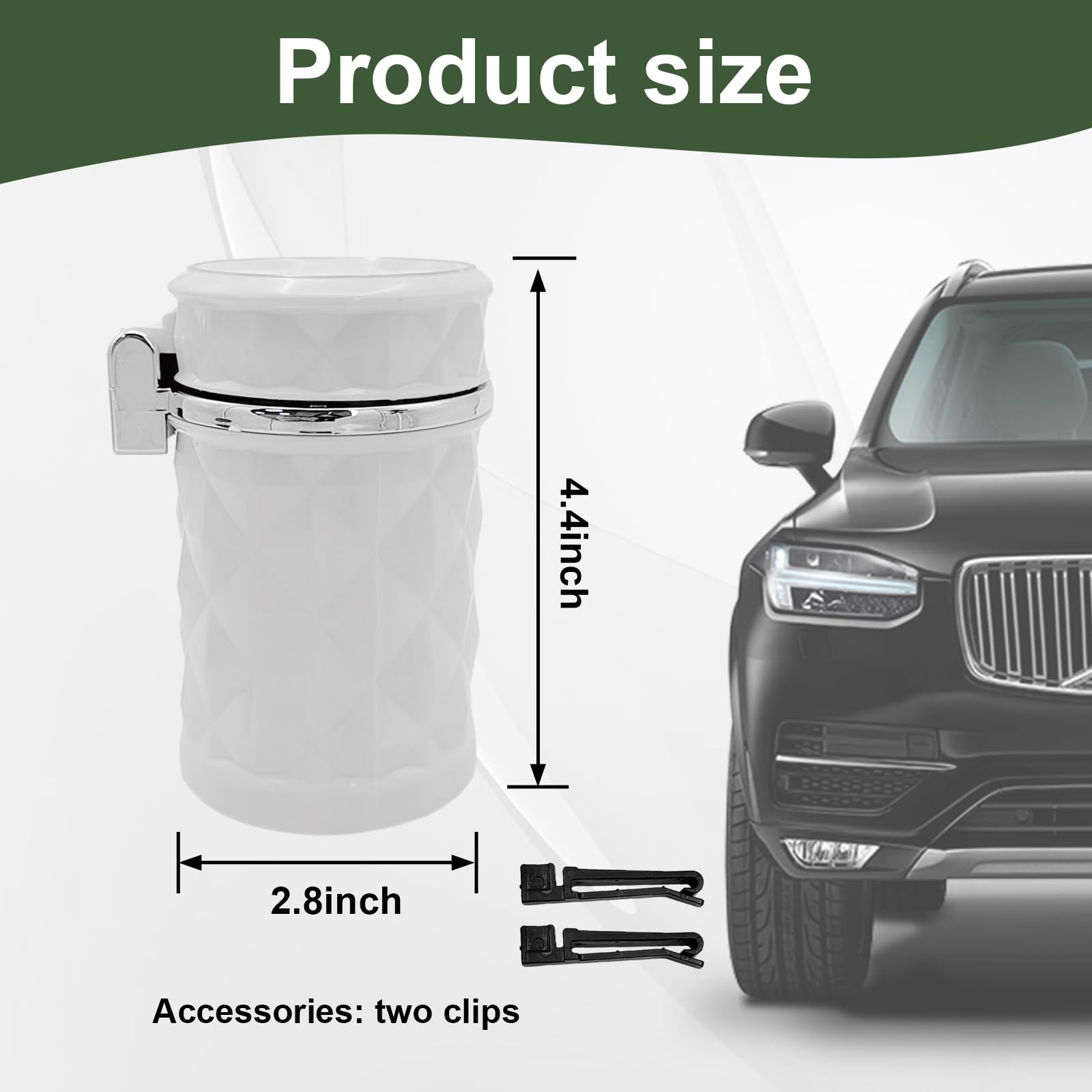 Portable Car Ashtray with Lid - Smokeless Stainless Steel Ash Tray with Blue LED Light | Mini Car Trash Can & Cup Holder Organizer | Universal Vehicle Interior Accessories for Travel, Camping & Road Trips (White)
