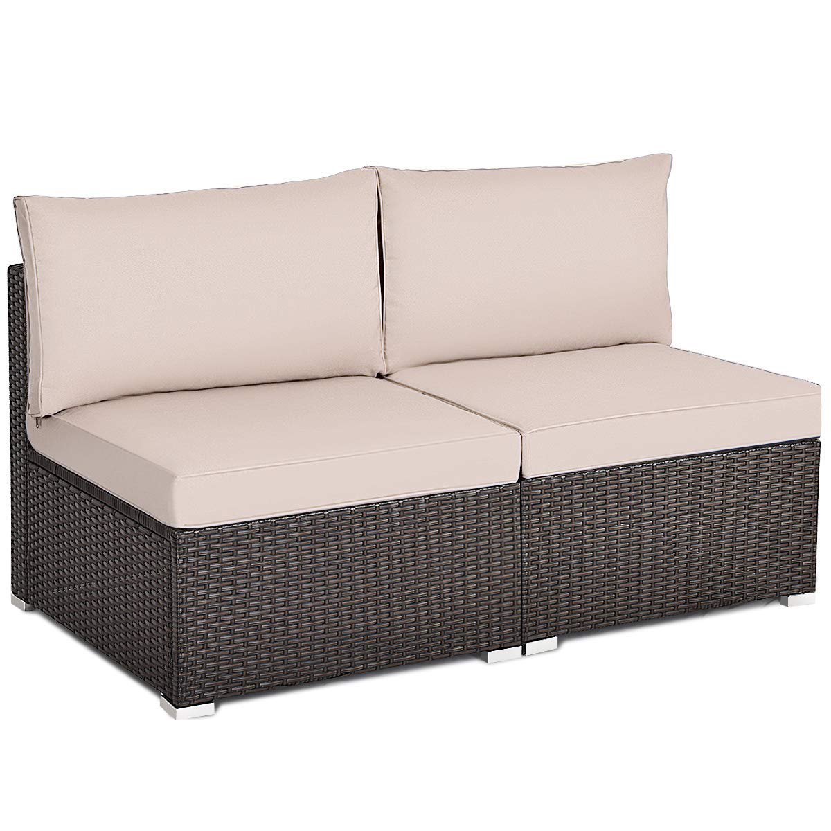 Tangkula 2-Piece Outdoor Wicker Armless Sofa Set with Thick Cushions - Patio Rattan Sectional Furniture for Balcony, Garden, Poolside & Backyard Relaxation (Black)