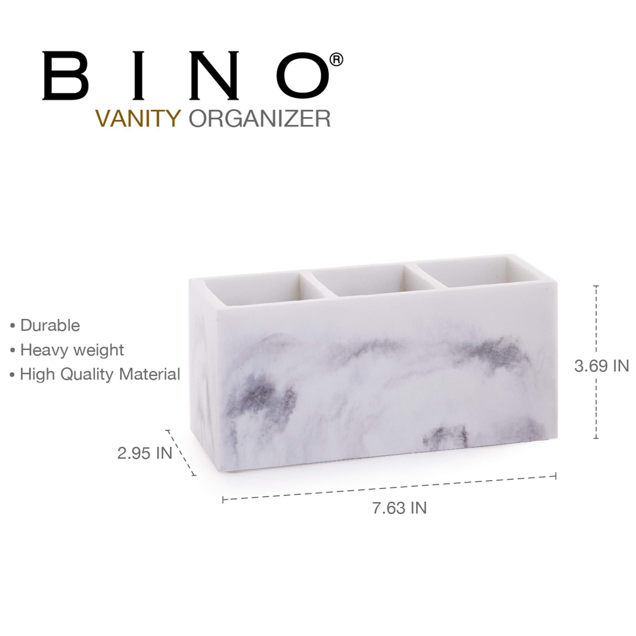 BINO 3 Compartment Makeup Organizer - Marble Cosmetic Brush Holder for Vanity, Bathroom & Office - Storage Box for Makeup Brushes, Pens, Office Supplies - Matte Marble Design - Perfect for Home, Travel & Work Organization