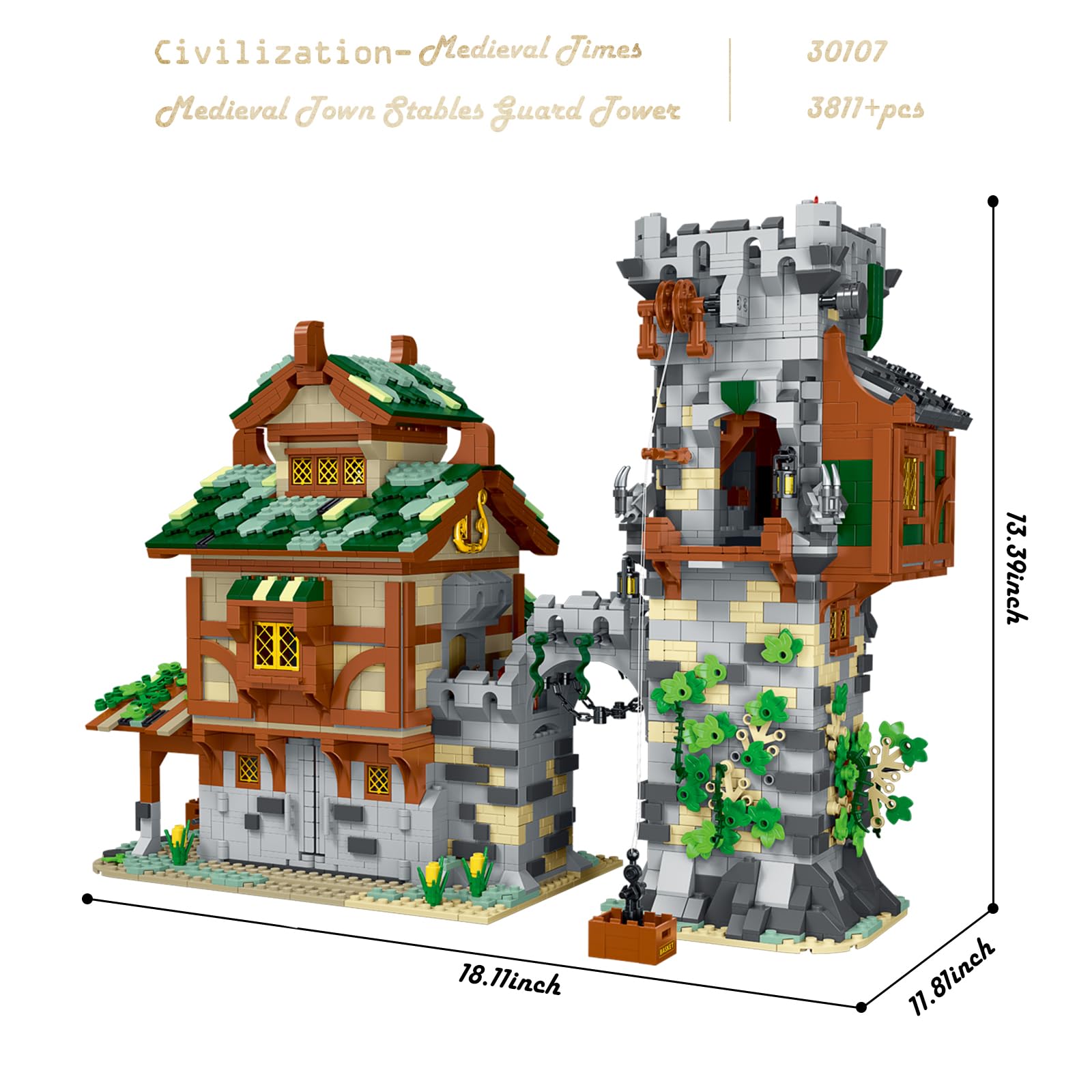 JMBricklayer Medieval Stables & Guard Tower Building Set - 30107 Pieces, Modular Castle Display for Adults & Teens 14+, Creative Gift for Collectors & DIY Enthusiasts | Perfect for Home Decor, Medieval-Themed Displays & Educational STEM Activities