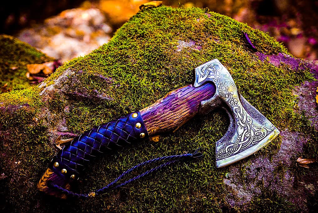 Handcrafted Viking Bearded Axe - Forged Camping Tomahawk with Rosewood Handle | Perfect Gift for Men (Birthday, Anniversary) | Outdoor Survival Tool & Medieval Decor