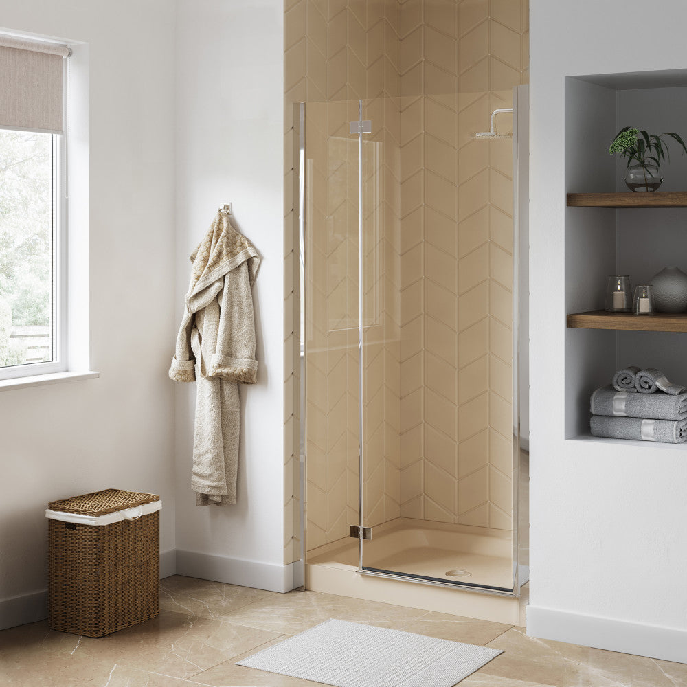 Voltaire 36 x 36 Inch Single Threshold Shower Base with Center Drain in Biscuit Color - Perfect for Small Bathroom Remodels and Modern Shower Installations