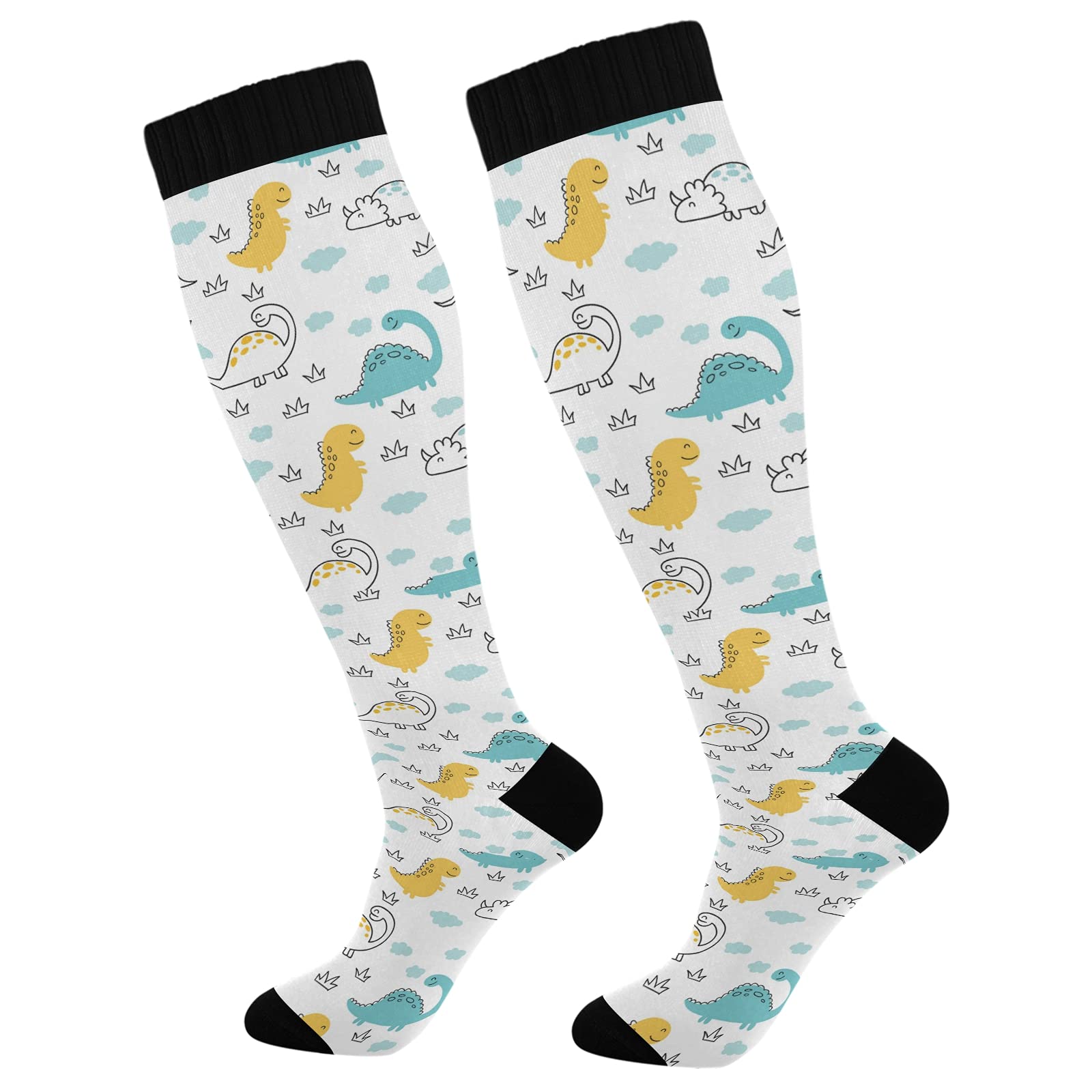JUNZAN Cute Dinosaur Compression Socks for Women & Men - Breathable Arch Support Socks for Running, Cycling, Nursing & Travel - Improve Blood Circulation & Reduce Fatigue