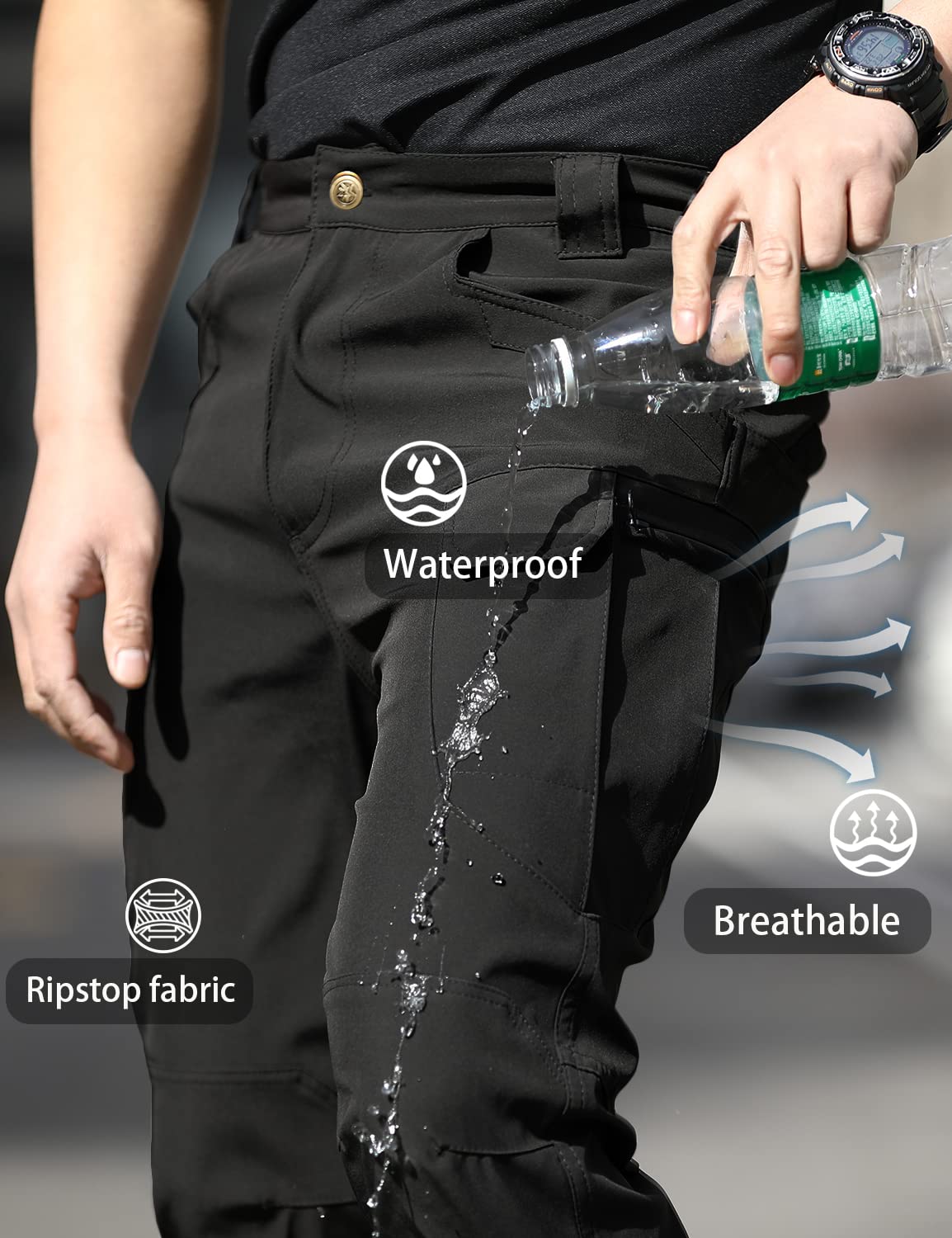 YAXHWIV Men's Flex Ripstop Tactical Pants - Lightweight Hiking & Casual Cargo Pants with Multiple Pockets | Water Resistant, No Belt Included | Perfect for Outdoor Adventures, Camping & Everyday Wear