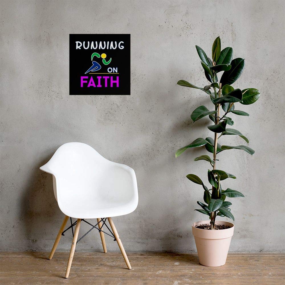 Running on Faith Christian Runner Wall Art Poster Print 18x18 - Inspirational Home Decor for Bedroom, Office & Church