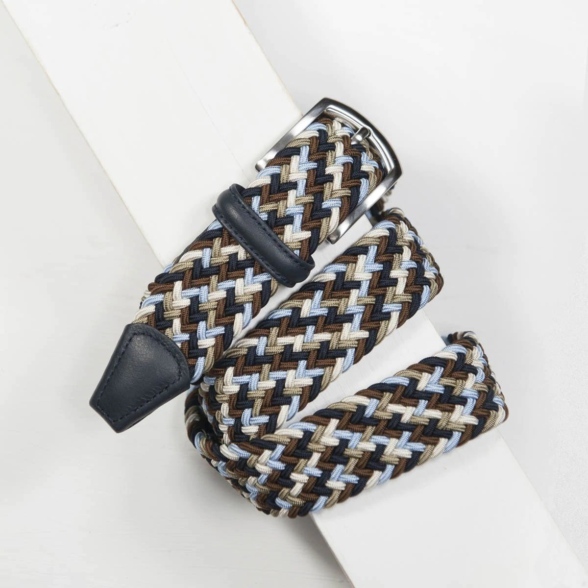 3.5cm Woven Elastic Belt for Women & Men - Adjustable Waistband (Brown, Navy, Olive, Sky Blue, Ivory) - Perfect for Pants, Skirts, Dresses & DIY Fashion Projects