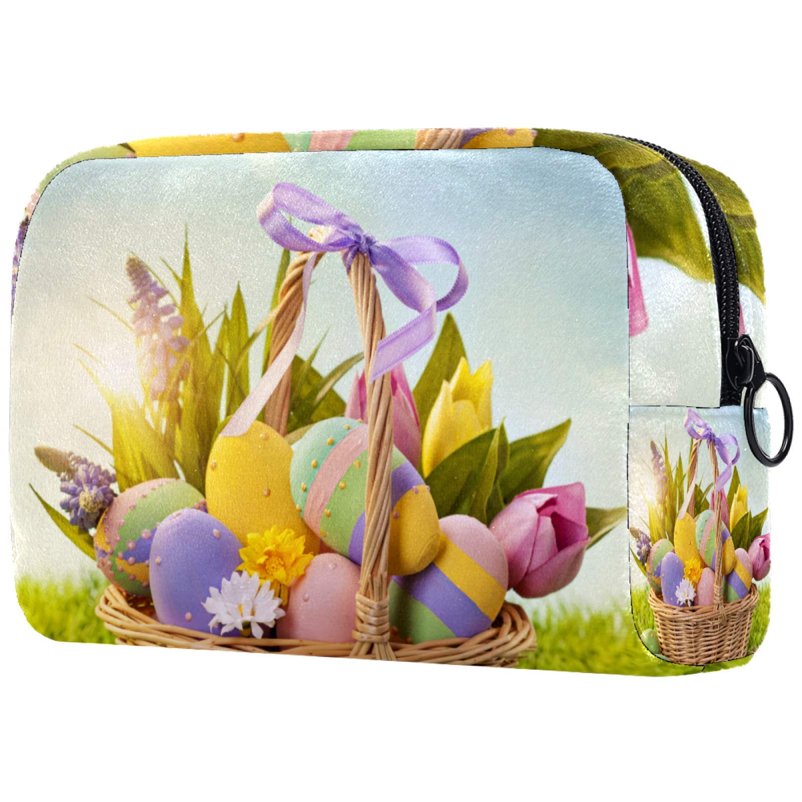 Stylish Waterproof Cosmetic Bag for Women - Large Roomy Makeup Organizer with Easter Basket Design, Perfect for Travel, Gym & Daily Essentials Storage