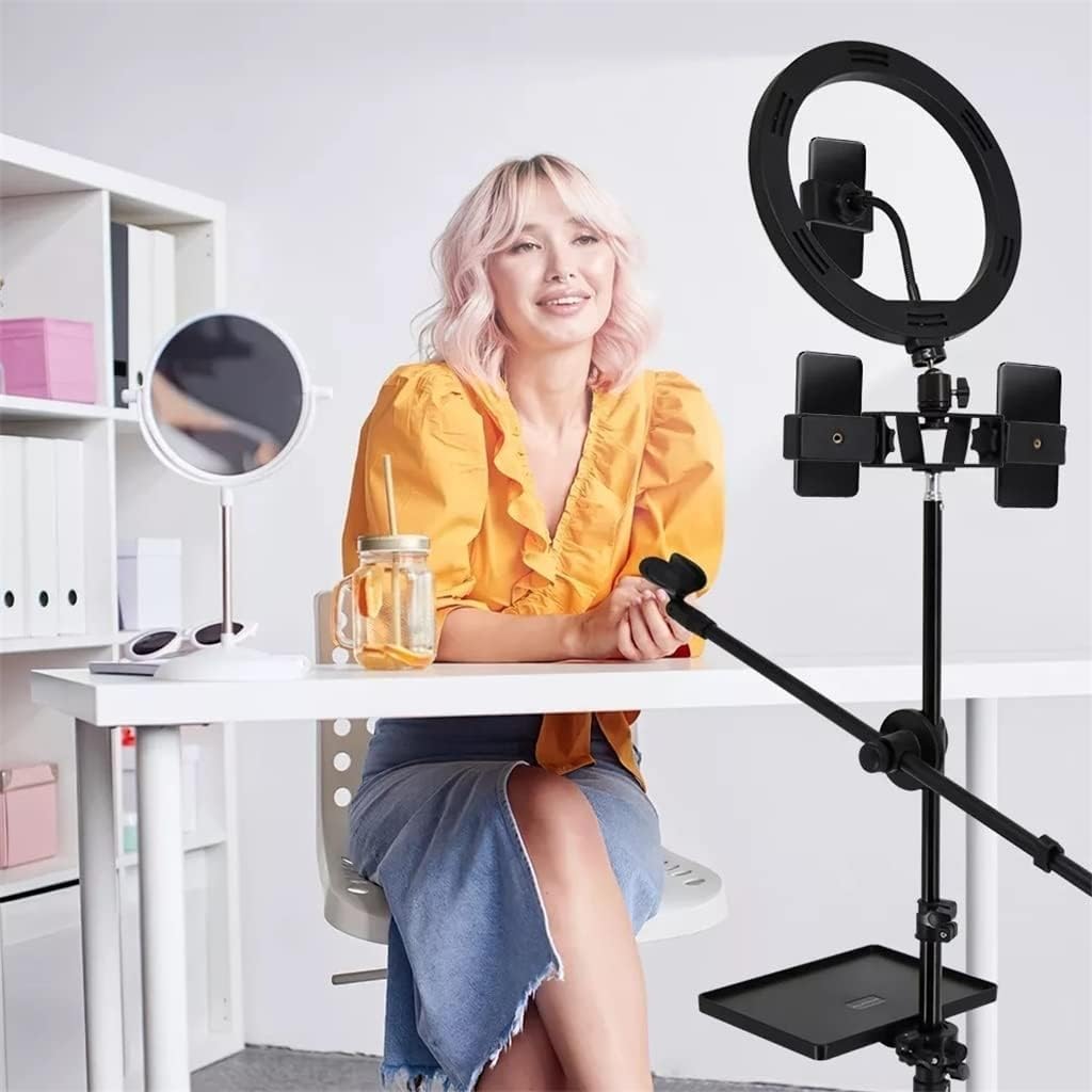 26cm Dimmable Ring Light with Tripod, Mic Stand & Phone Holder - Perfect for Live Streaming, YouTube Videos, TikTok & Photography Lighting Kit