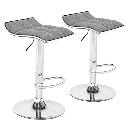 Aveland Happy 2 Soft-Padded Square Bar Stools with Curved Footrest - Cotton Linen Fabric Upholstered Counter Height Stools in Dark Gray for Kitchen Island, Breakfast Nook & Home Bar Use