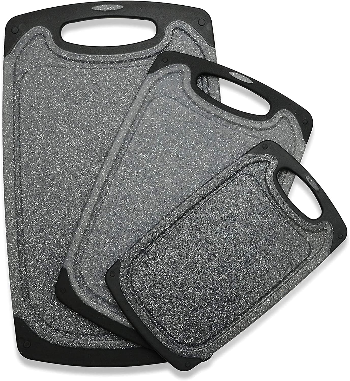 Premium Non-Slip Plastic Cutting Boards Set of 3 - BPA Free, Dishwasher Safe with Juice Grooves & Easy Grip Handle - Ideal for Chopping Vegetables, Meat & Meal Prep - Black (Multiple Sizes)