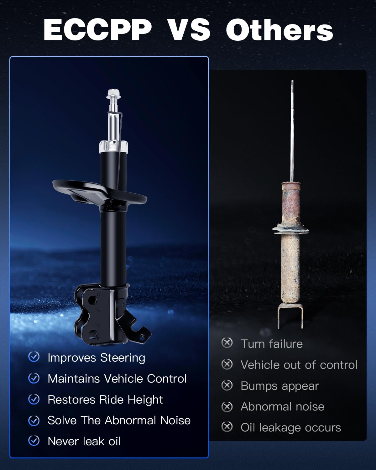 ECCPP 4-Piece Shock Absorber Set for Chevy Prizm (1998-2002), Geo Prizm (1992-1997), Toyota Corolla (1993-2002) - Front & Rear Replacement Shocks 333236 333237 234059 234060 - Perfect for Smooth Ride & Improved Vehicle Handling
